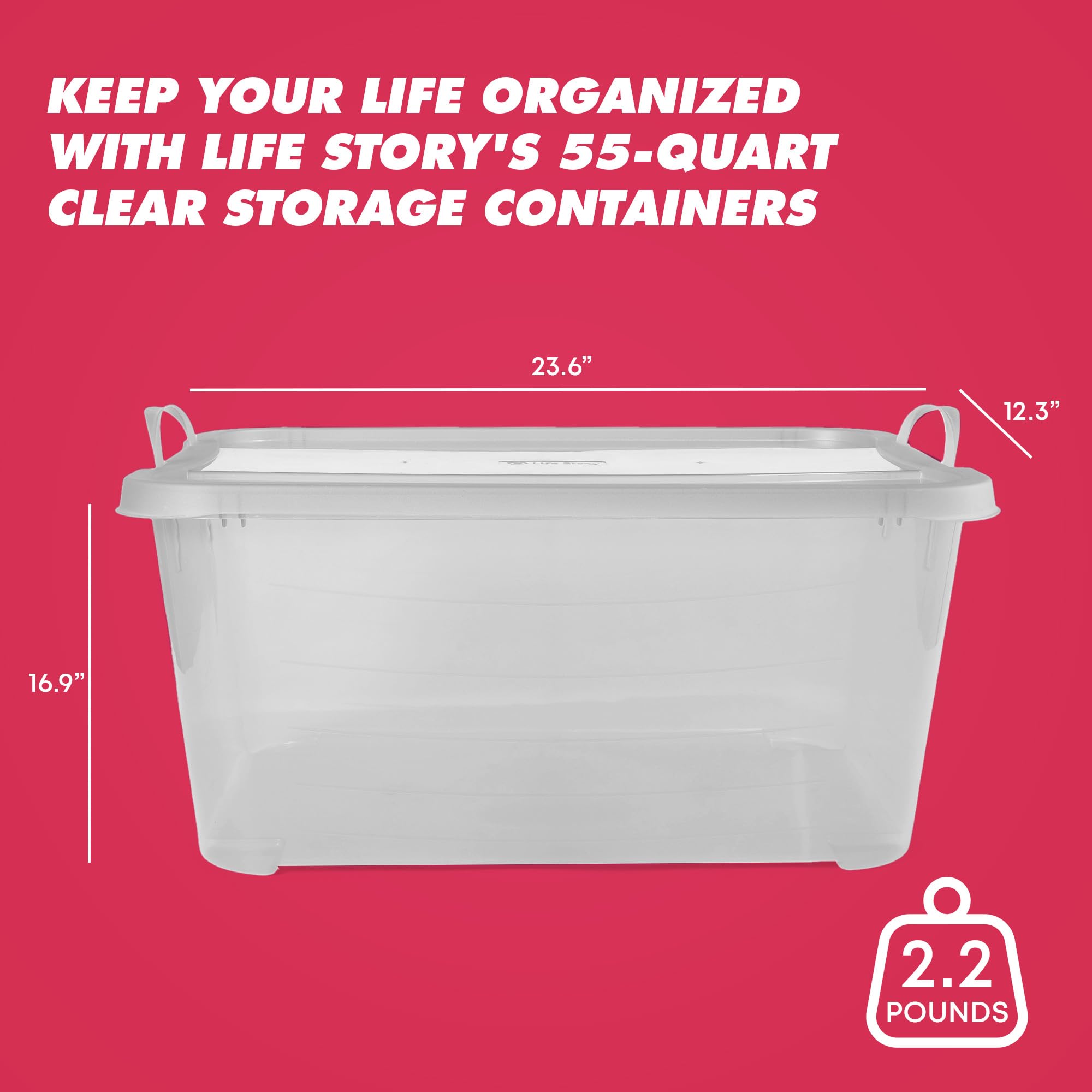 Clear Stackable 55 Quart Closet Storage Bins (24 Pack) - Durable Plastic Organizer Boxes for Clothes, Toys & Home Organization - Perfect for Bedroom, Closet & Kids Room Storage Solutions