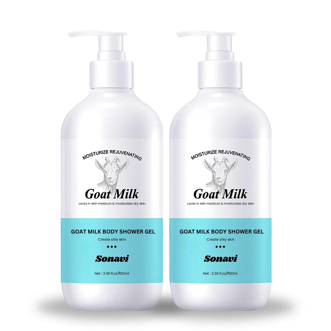 Goat Milk Shower Gel for Dry Skin - Moisturizing Body Wash for Men & Women - 400ml (Pack of 2) | Gentle Cleansing & Hydration for Sensitive Skin - Perfect for Daily Shower & Bath Routine