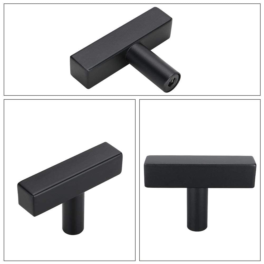 Black Stainless Steel Drawer Knobs 8-Pack - Modern Square T Knobs for Kitchen Cabinets & Dressers