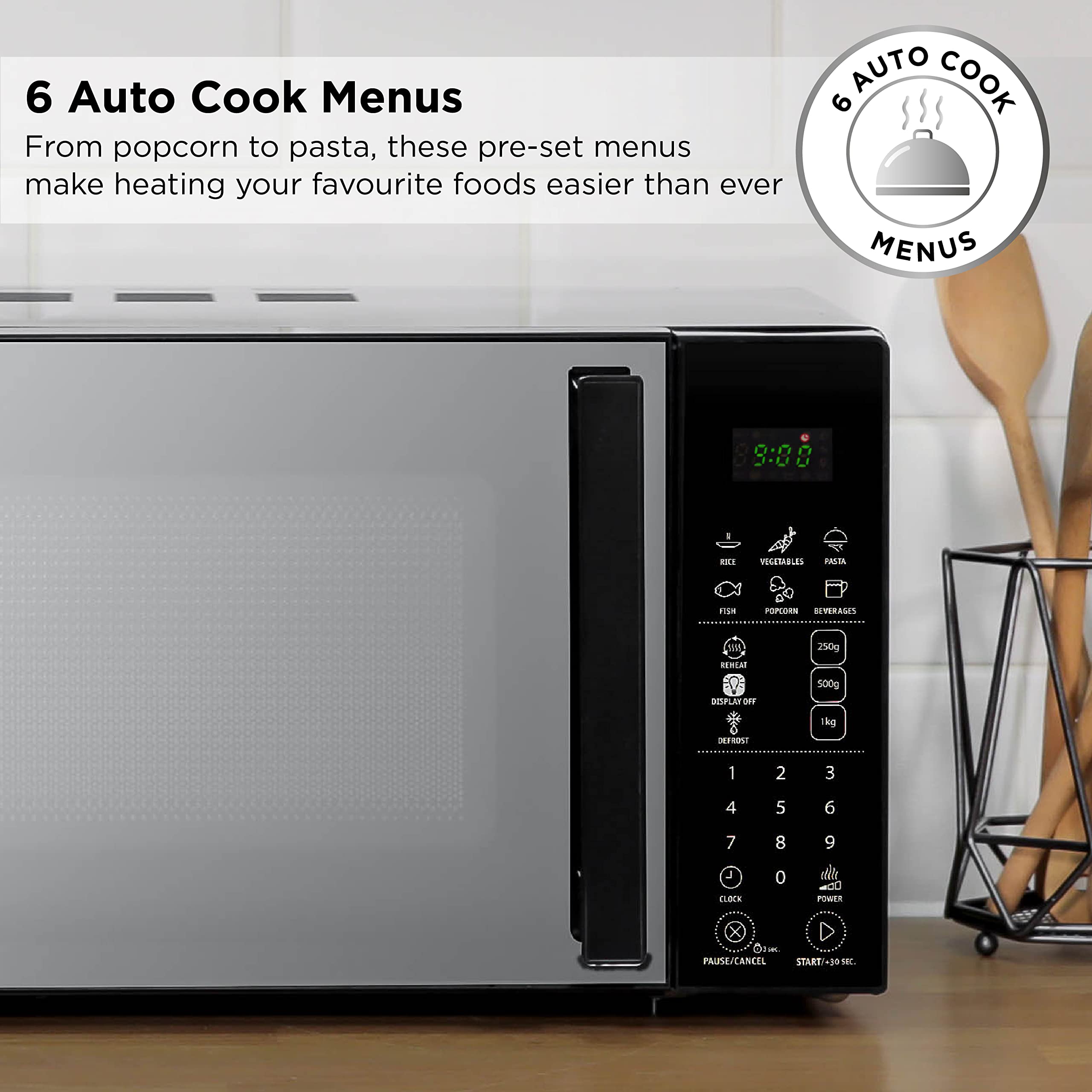 Russell Hobbs RHMT2004B 20L 800W Black Touch Control Digital Microwave Oven - 10 Power Levels, 6 Auto Cook Menus, Defrost Function, Clock & Timer - Perfect for Small Kitchens, Dorms & Offices