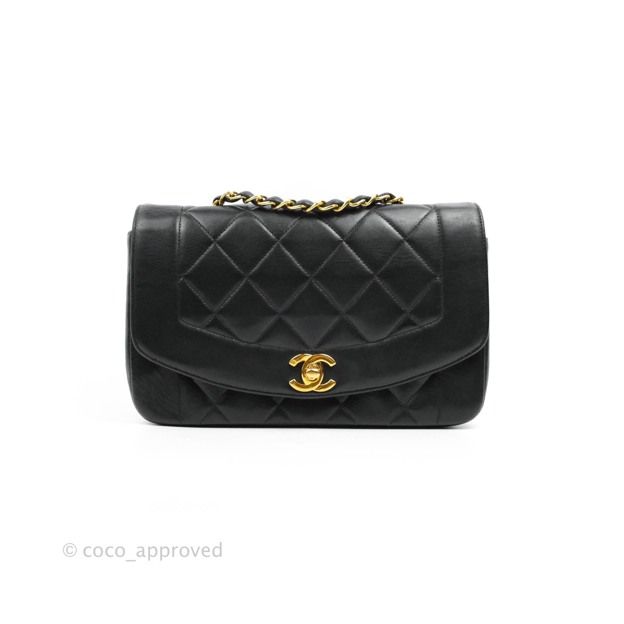 Chanel Vintage Classic Diana Flap Bag - Small Black Quilted Lambskin Leather Crossbody Purse for Women | Luxury Handbag for Evening Parties, Date Nights & Special Occasions