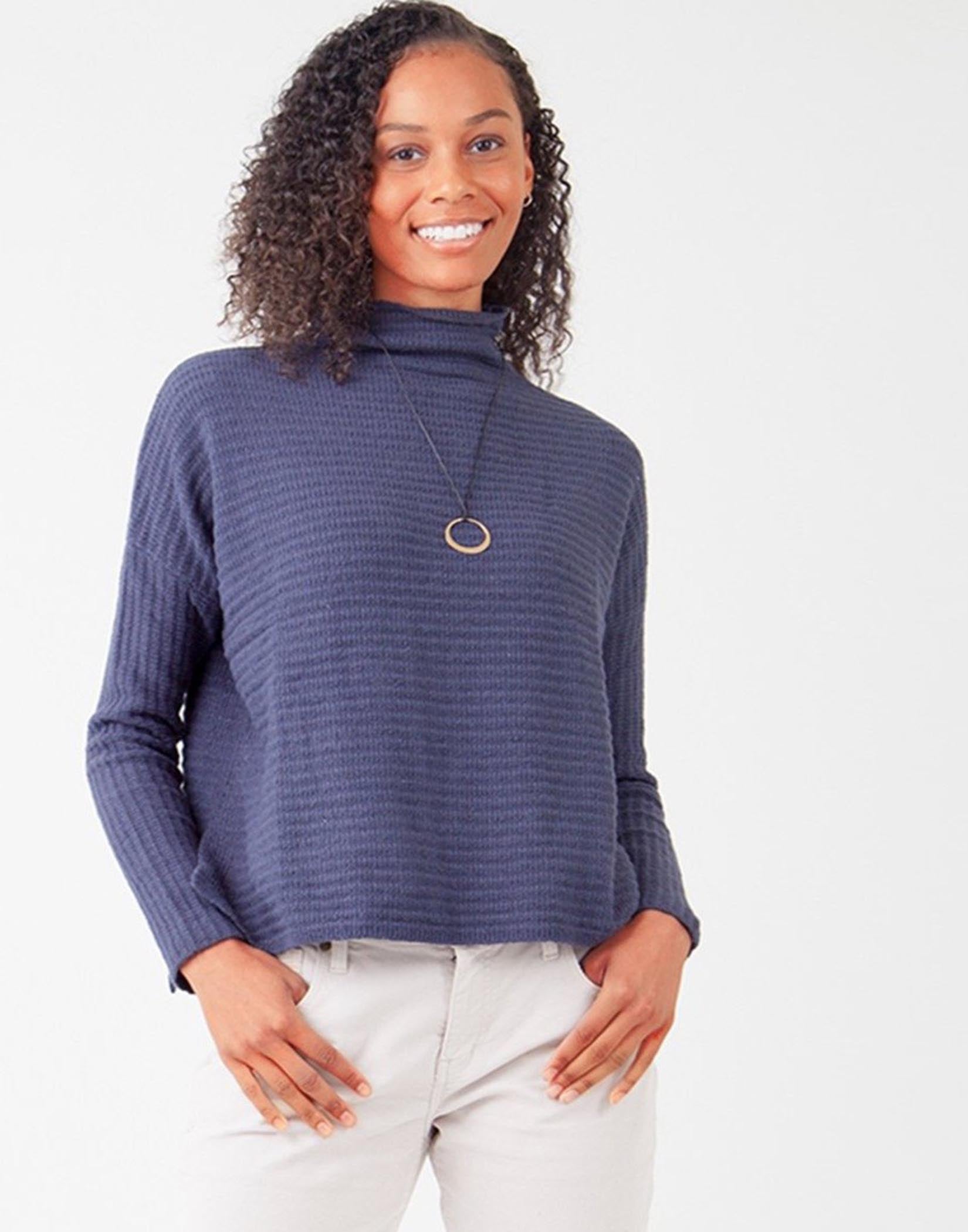 Livia Sweater Women's Casual Knit Pullover - Navy Heather Color for Fall & Winter | Cozy Office Wear & Weekend Outfits