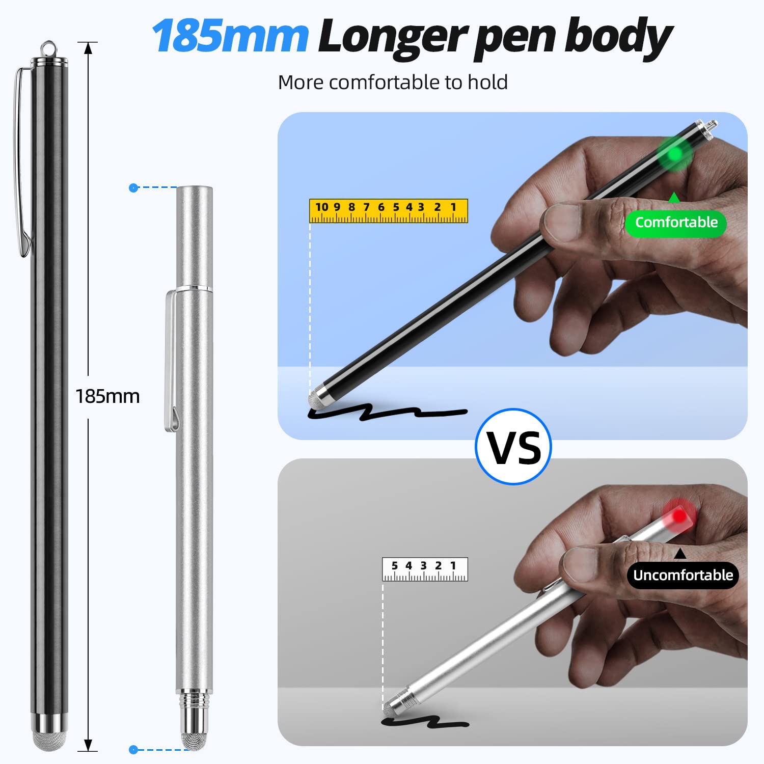 5-Pack High Sensitivity Fiber Mesh Stylus Pens for Touch Screens - Fine Point Capacitive Pen Compatible with iPad, iPhone, Android Tablet, Laptop, Microsoft Surface & Chromebook | Perfect for Drawing, Note-Taking & Digital Signatures