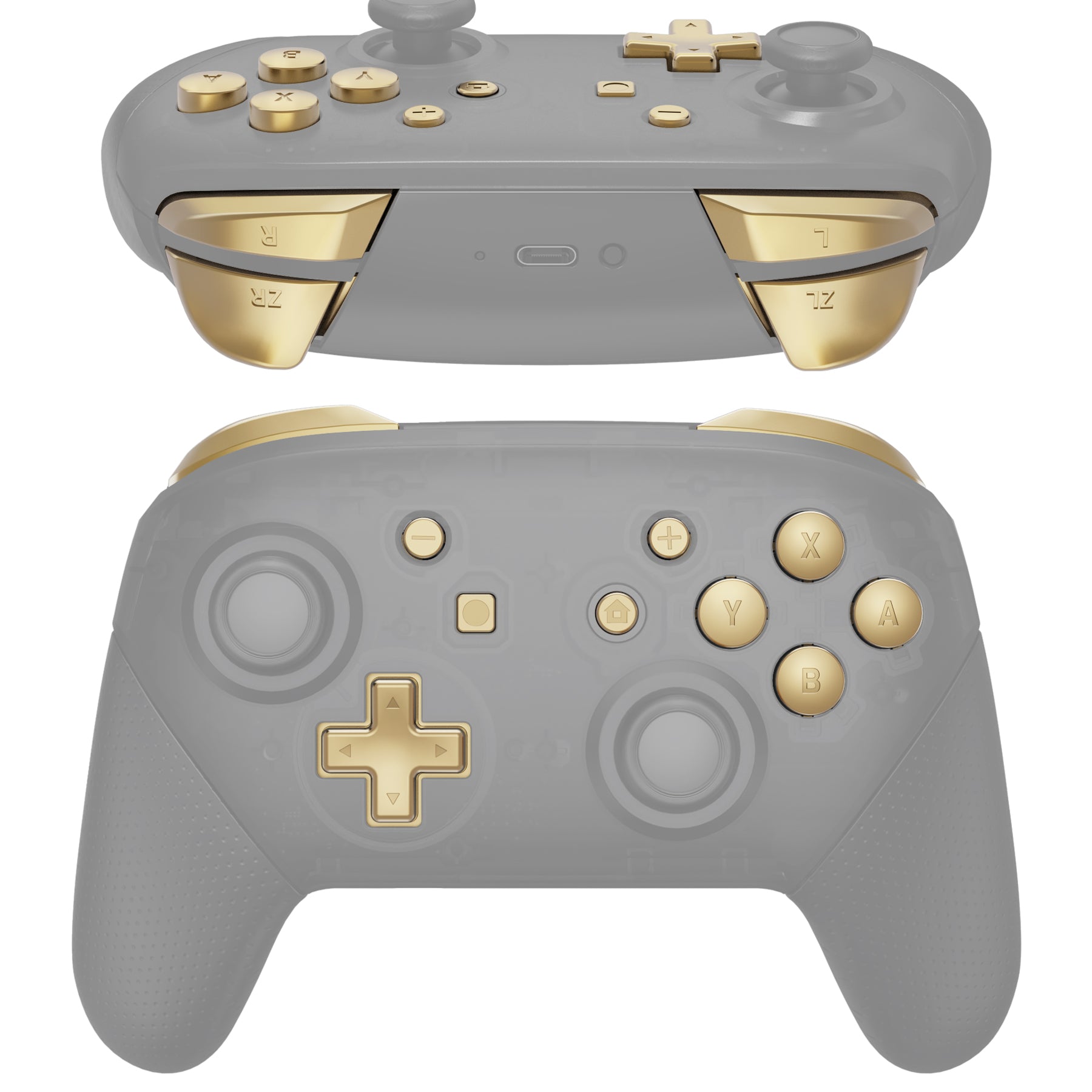eXtremeRate Metallic Champagne Gold DIY Replacement Button Set for Nintendo Switch Pro Controller - Upgrade Your Gaming Experience for Enhanced Comfort and Style