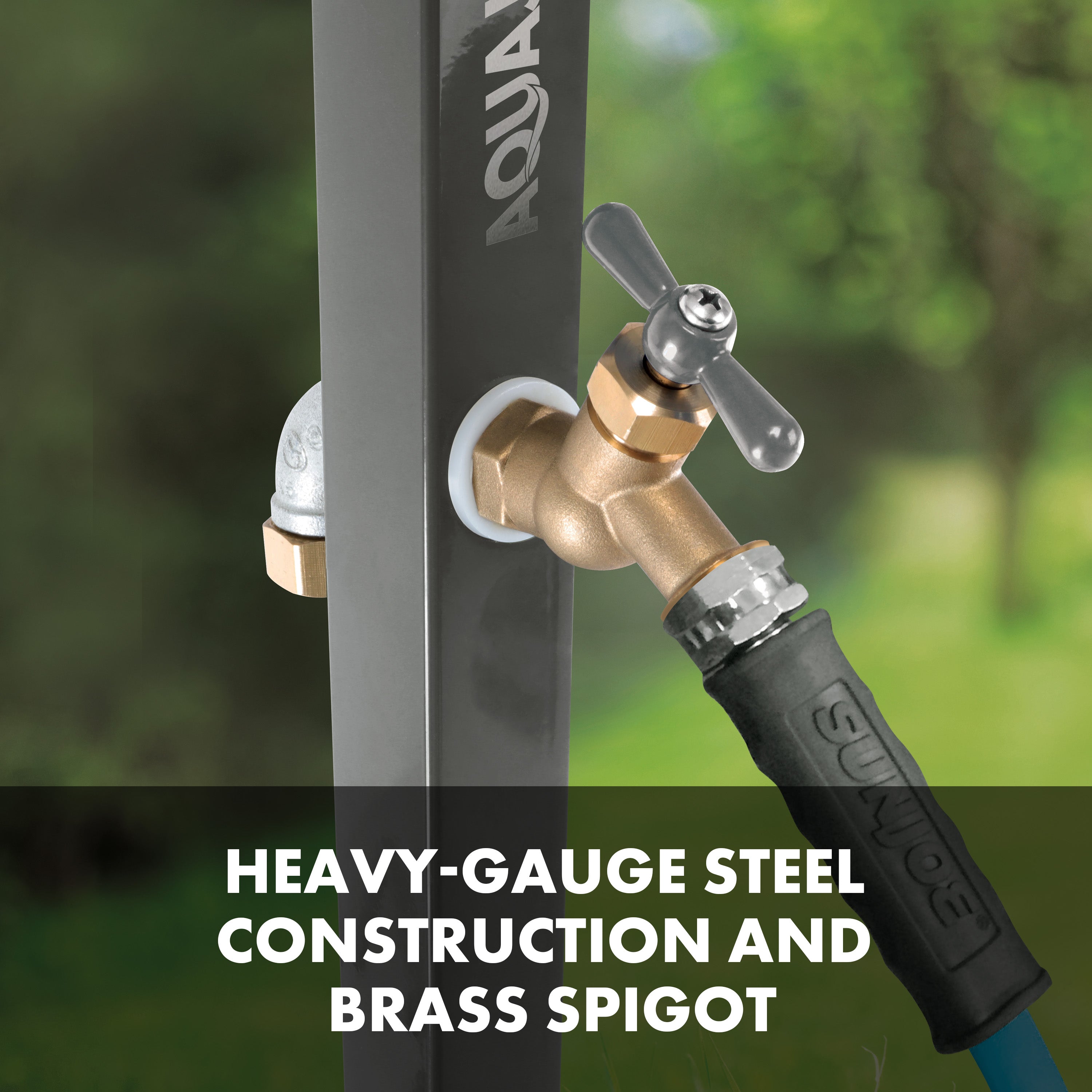 Aqua Joe SJ SHSBB3LIH Heavy Duty Garden Hose Stand with Brass Faucet - 3 ft Lead-in Hose for Outdoor Watering, Lawn Care & Gardening