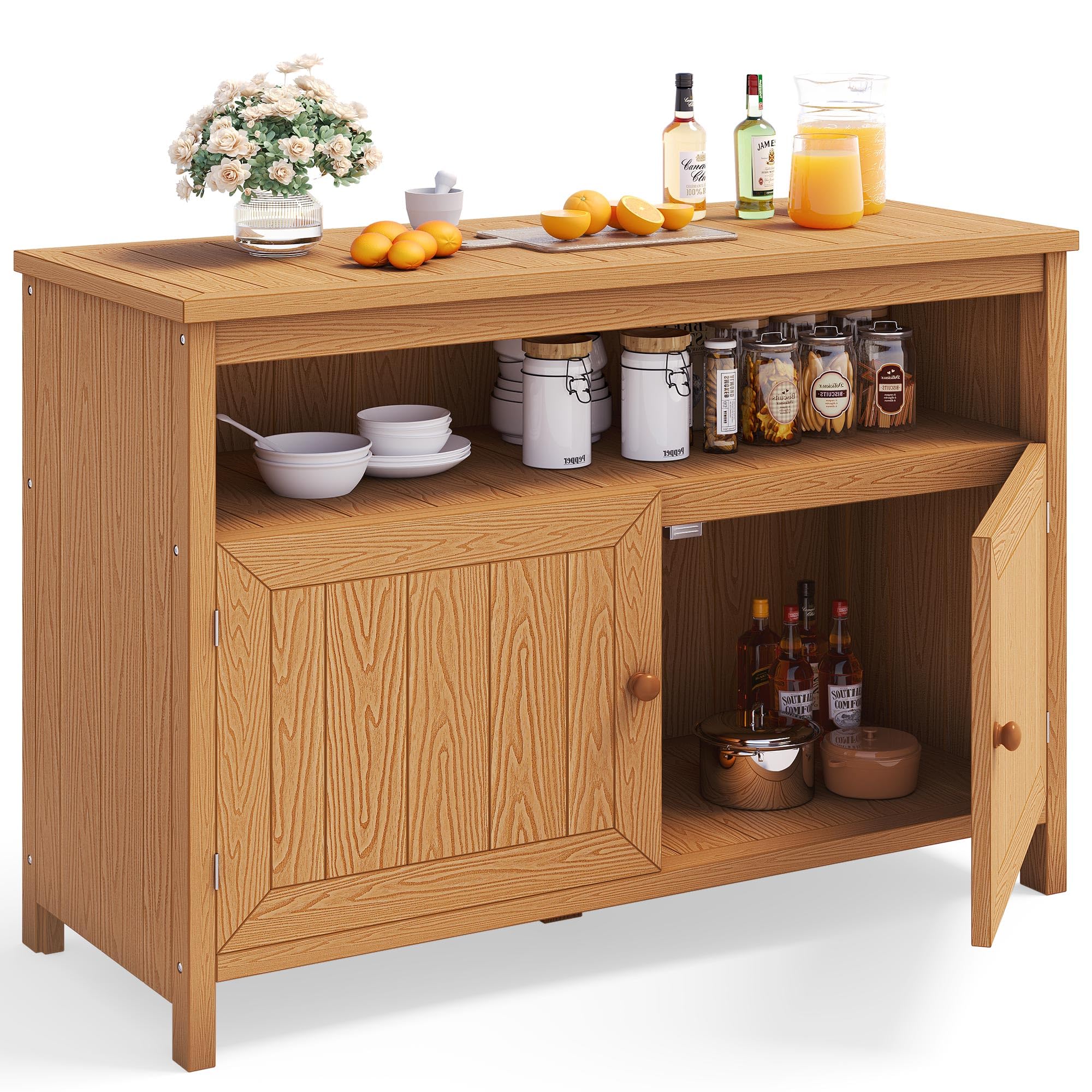 DWVO Poly Lumber Outdoor Sideboard Cabinet - Weather Resistant Patio Bar Table with Storage Shelves for Pool, Garden & Backyard - Brown - Perfect for Outdoor Entertaining and Storage