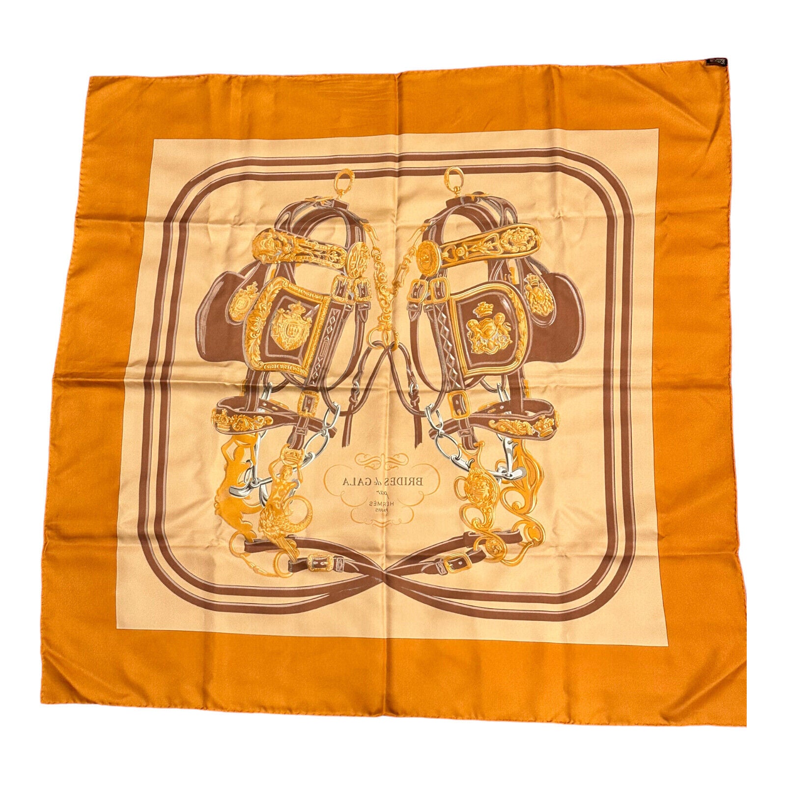 Authentic Hermes Brides De Gala 90cm Orange Brown Silk Scarf - Luxury Fashion Accessory for Women, Perfect for Gifts, Parties & Special Occasions