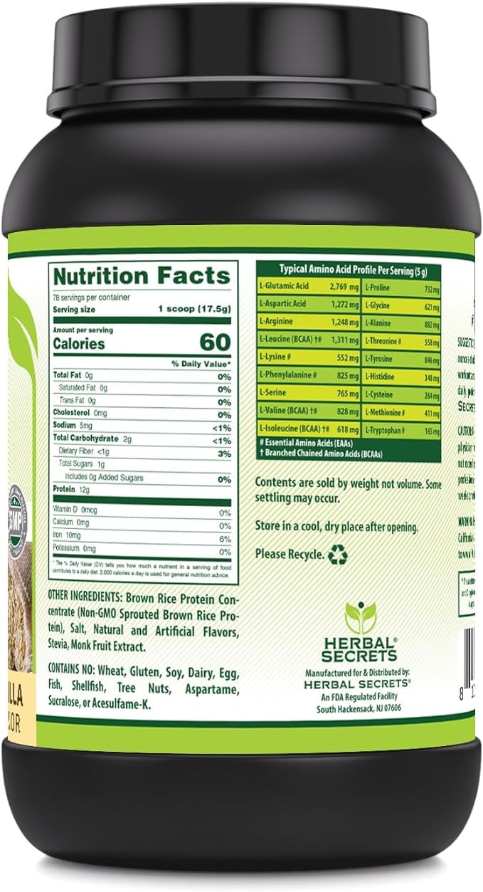 Organic Brown Rice Protein Powder | 3 Lb Vegan Plant-Based Protein Supplement | 12g Protein per Serving | Non-GMO & Gluten-Free | Made in USA | Perfect for Smoothies, Baking & Post-Workout Recovery (Vanilla Flavor)