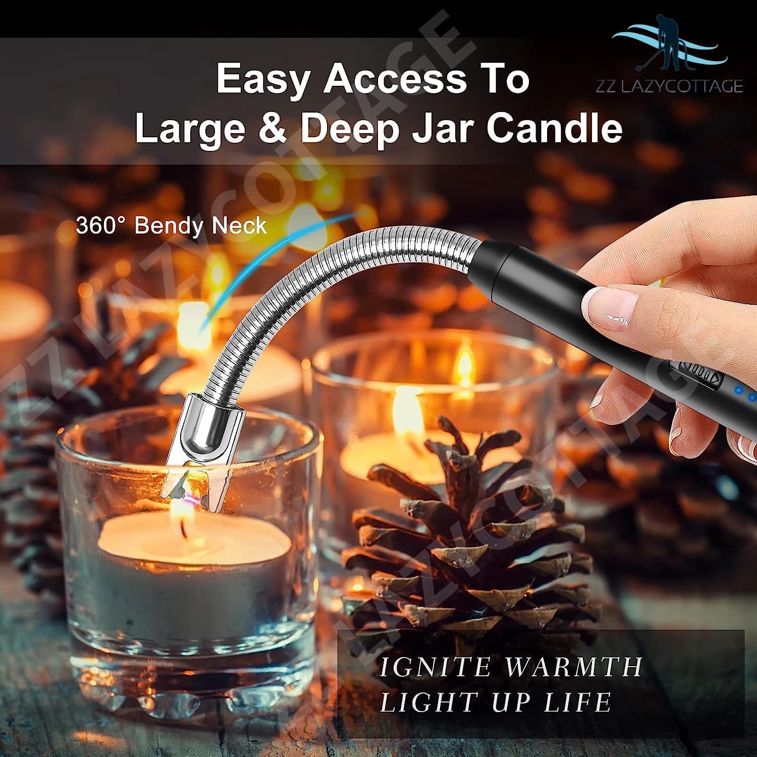 Rechargeable USB Candle Lighter - Windproof Electric Arc Ignition Lighter for Kitchen, BBQ, Candles & Gas Stove | Flameless & Safe for Indoor/Outdoor Use | Perfect for Camping, Fireplaces & Home Decor