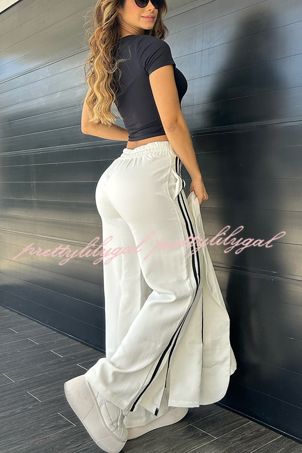 Stylish Striped Lapel Blazer & Elastic Waist Pants Set - Sporty Formal Outfit for Women | Office Wear, Business Casual, Cocktail Parties & Special Occasions