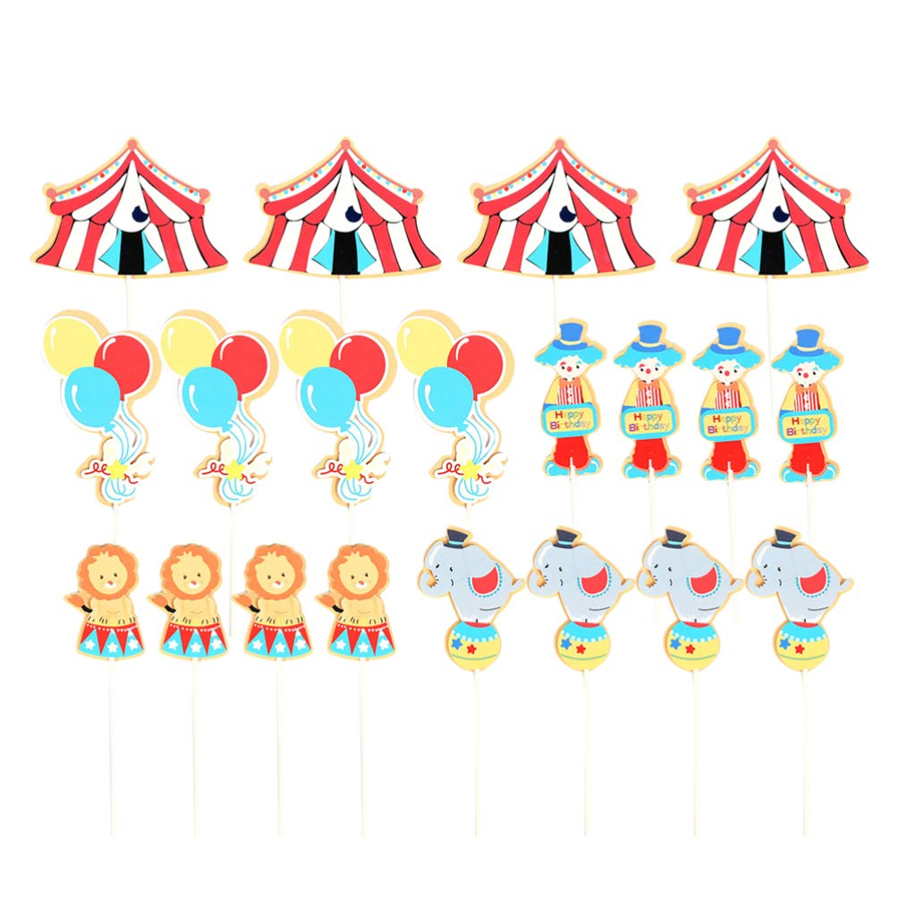 20 Pcs Circus Animal Cupcake Toppers - Colorful Clown Birthday Decorations for Holiday, Birthday Party, Baby Shower & Dessert Decor - Perfect for Cupcakes, Cakes & Sweet Treats