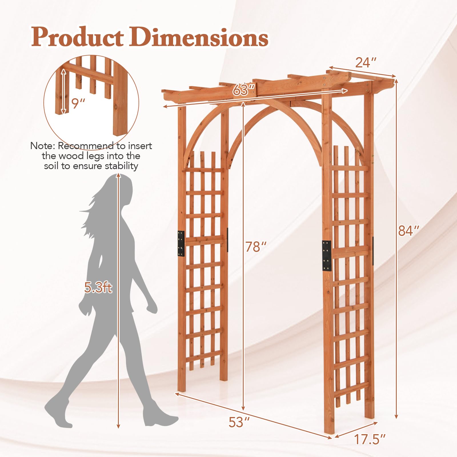Happygrill 84 Inch Wooden Garden Arbor with Decorative Hanging Roof & Climbing Trellis - Outdoor Archway Pergola for Climbing Plants, Wedding Decorations, Lawn & Party Events - Perfect for Backyard, Patio and Garden Landscaping