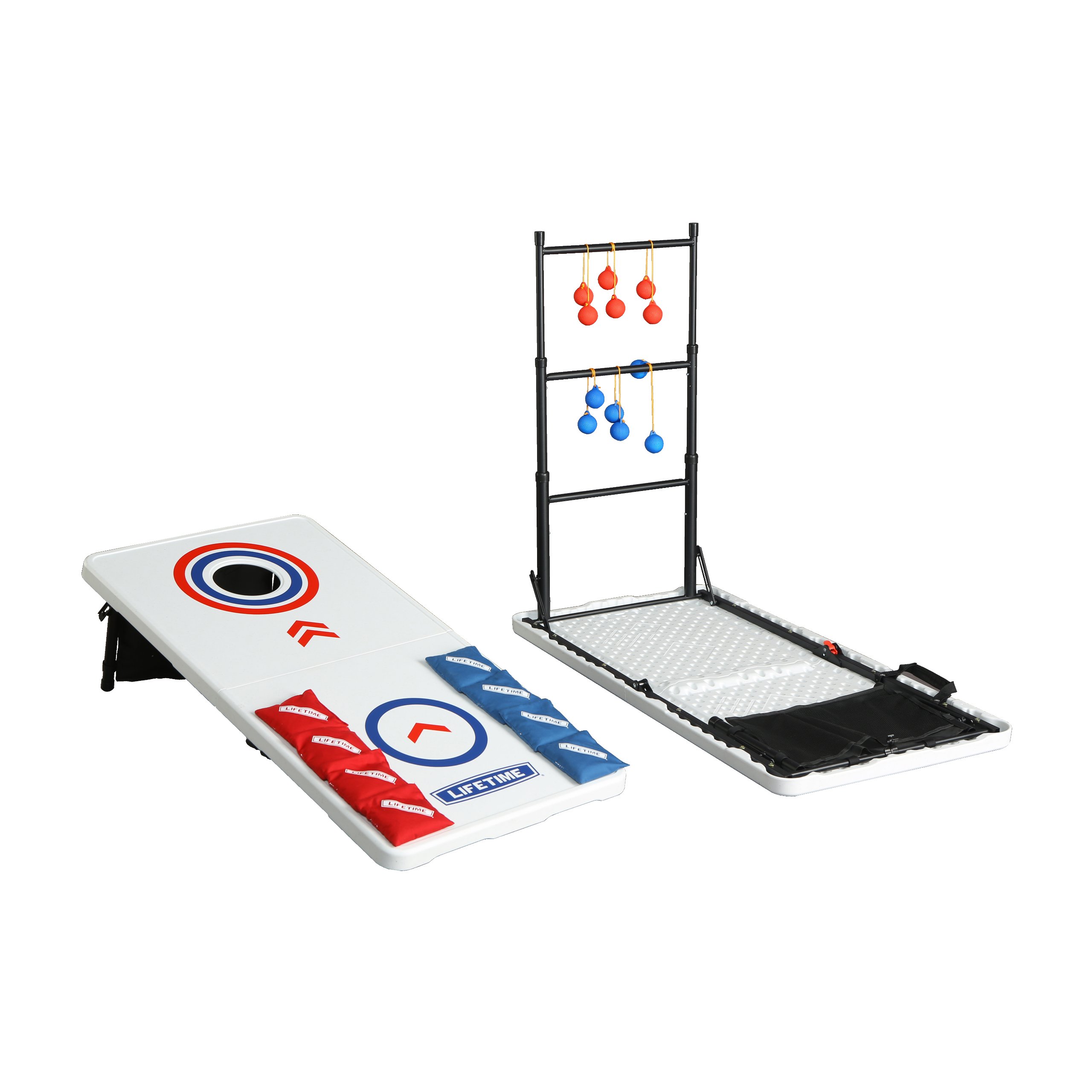 Premium Heavy Duty Cornhole Set with Ladder Golf & Table - Outdoor Lawn Games for Backyard, Tailgating, and Parties - Durable All-Weather Bean Bag Toss Combo