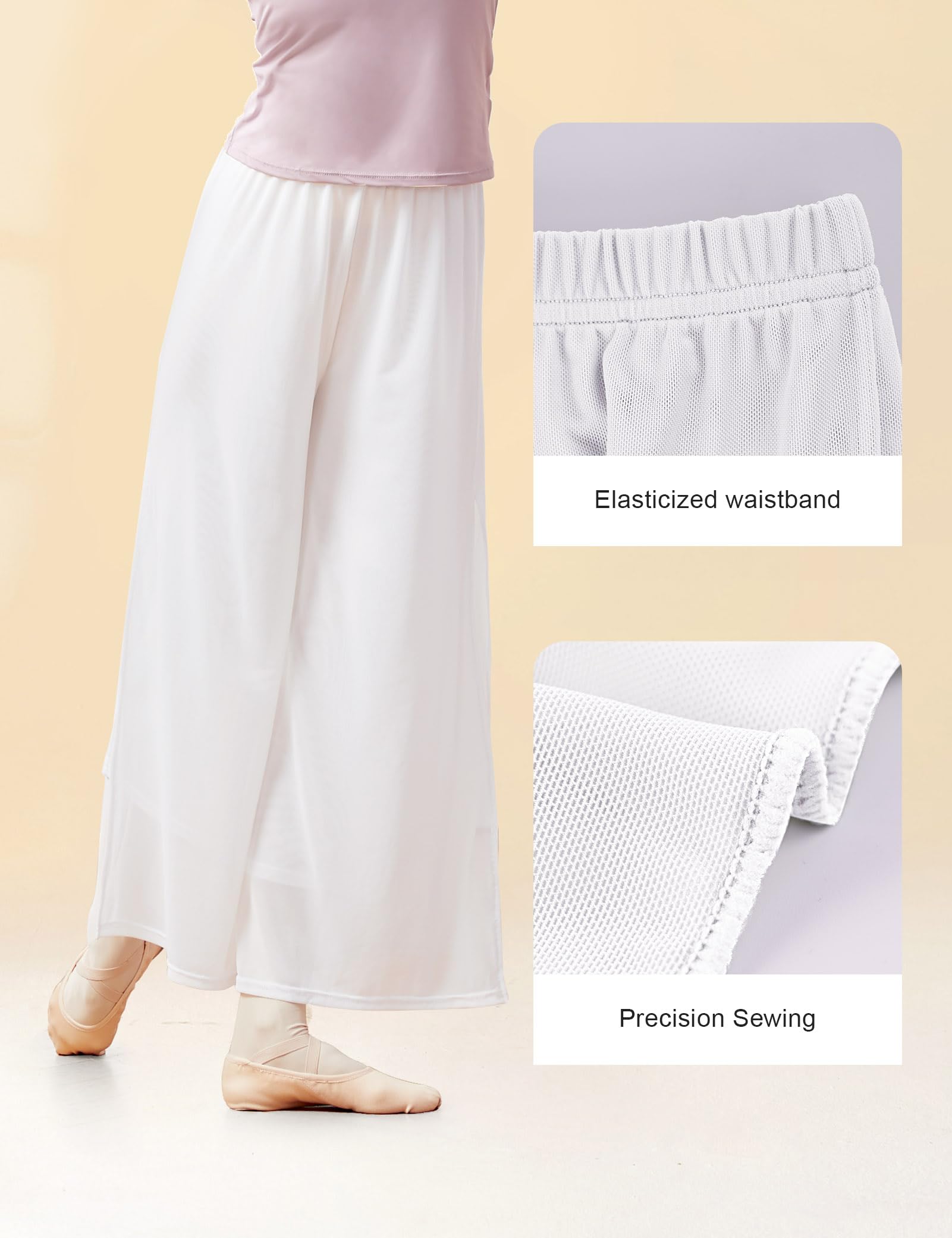 Women's Loose Fit 2-Layer Mesh Side Slit Dance Pants - Breathable Yoga Workout Pants for Dance, Fitness & Lounge Wear