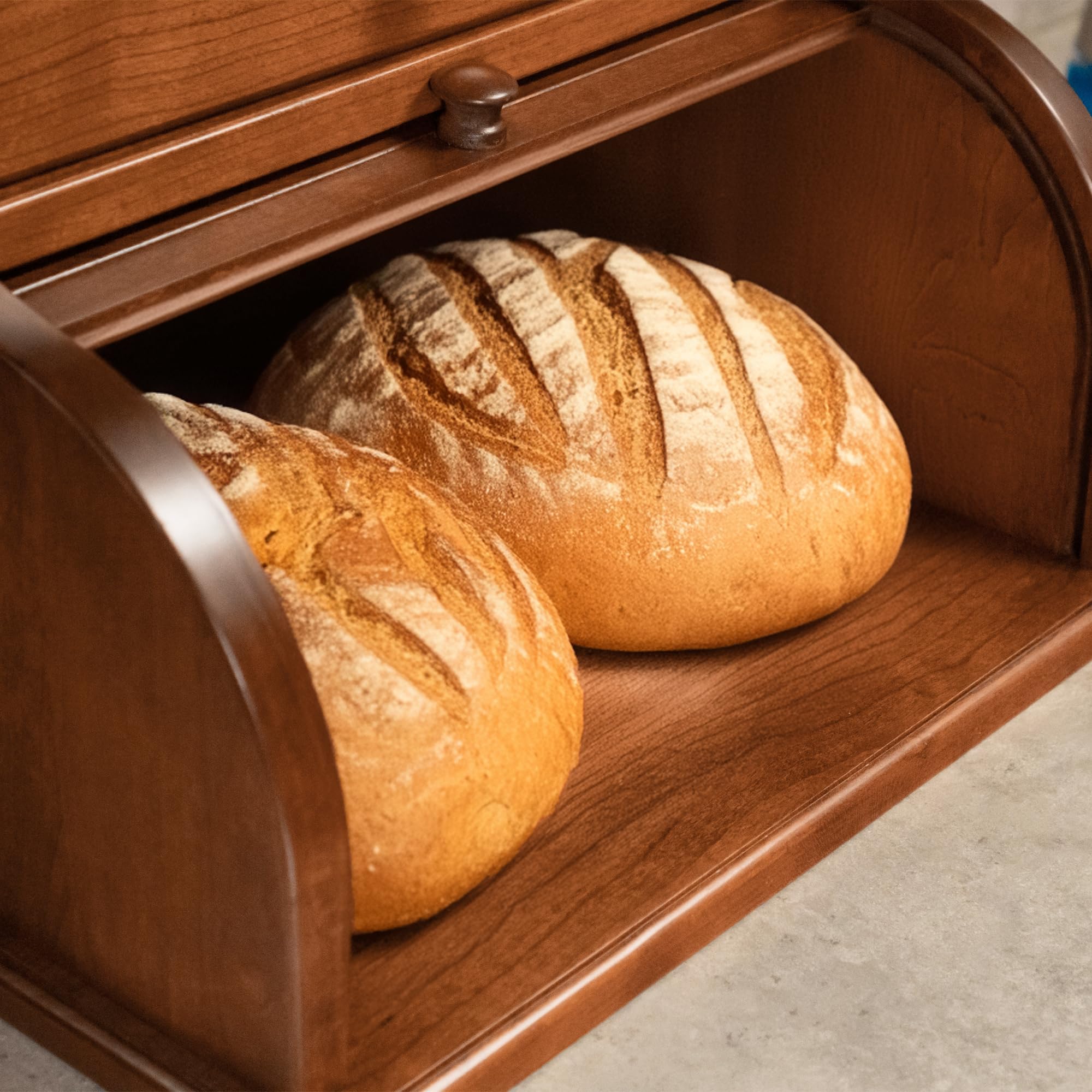 Amish USA Made Solid Wood Countertop Bread Box with Drawer - Large Kitchen Bread Holder for Countertop (Cherry - Michael's Cherry) | Perfect for Storing Bread, Buns & Pastries on Kitchen Counter or Pantry