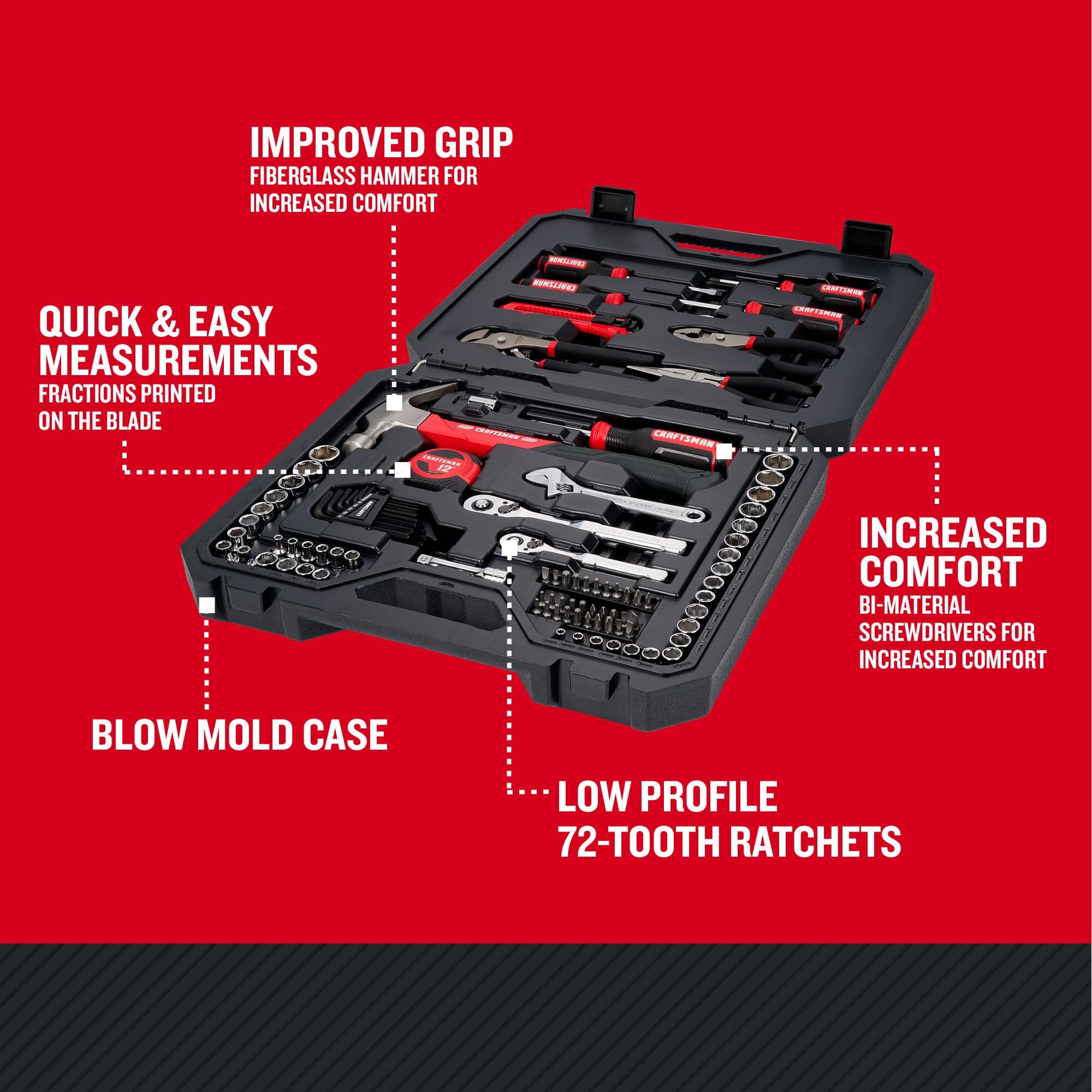 CRAFTSMAN 102-Piece Home & Car Tool Kit - Durable SAE/Metric Socket Set with Wrenches & Screwdrivers (CMMT99449) | Perfect for DIY Repairs, Auto Maintenance & Household Fixes