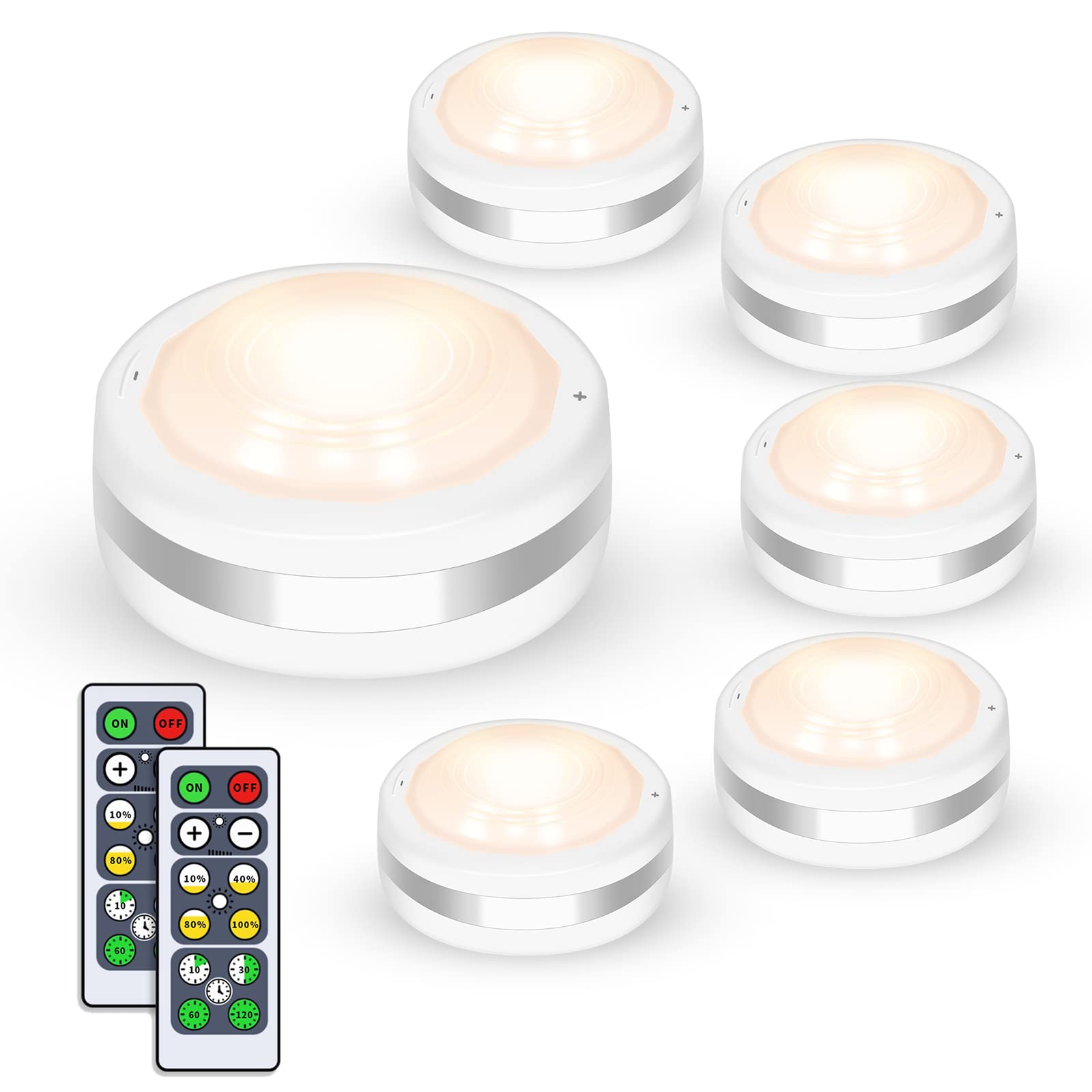 Shineled 6-Pack Wireless LED Puck Lights with Remote Control - Dimmable Under Cabinet Lighting, Closet Light, Natural White - Perfect for Kitchen, Wardrobe, and Display Shelves