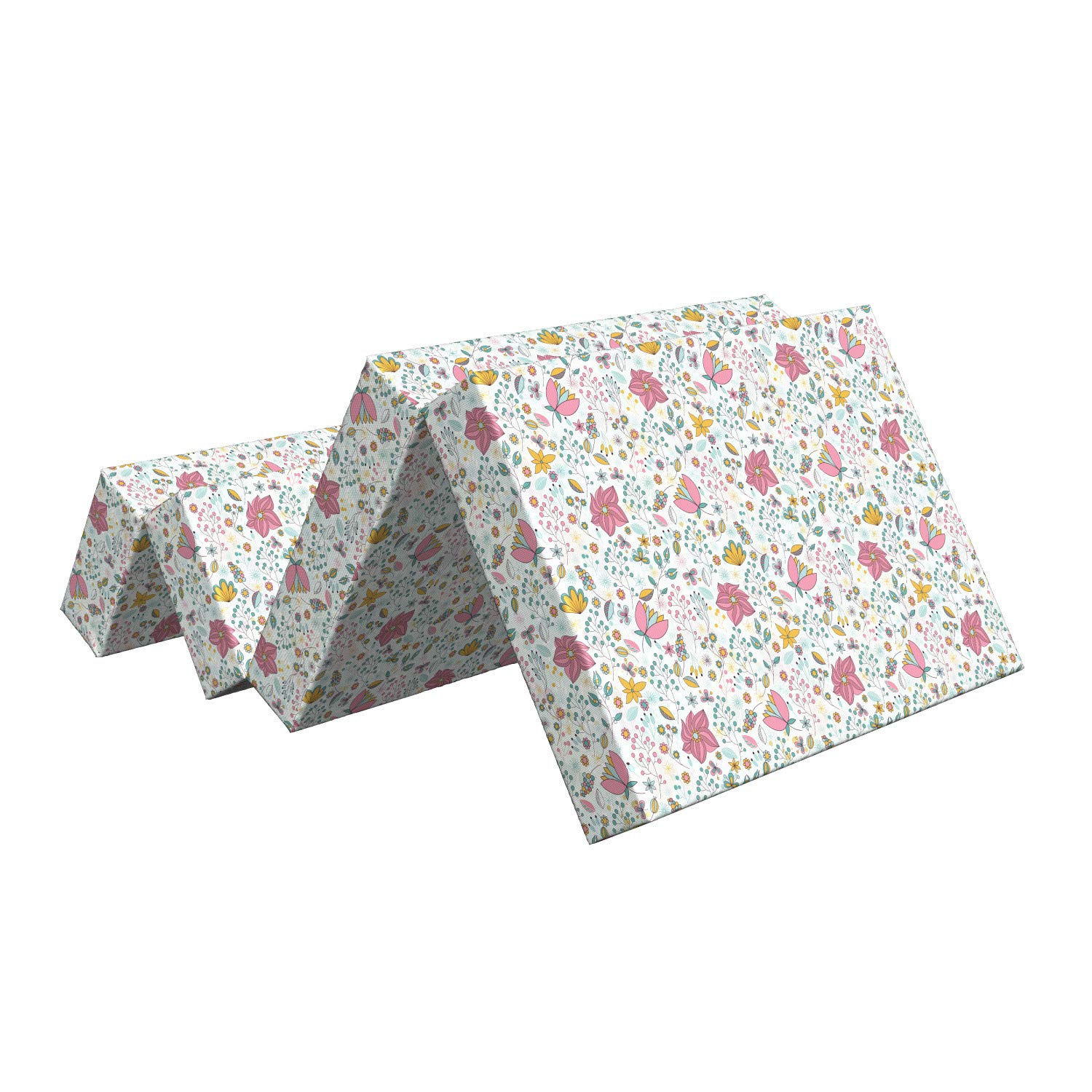 Ambesonne Floral Foldable Mattress - Pink Multicolor Flowers Berries Leaves Design, 74.8