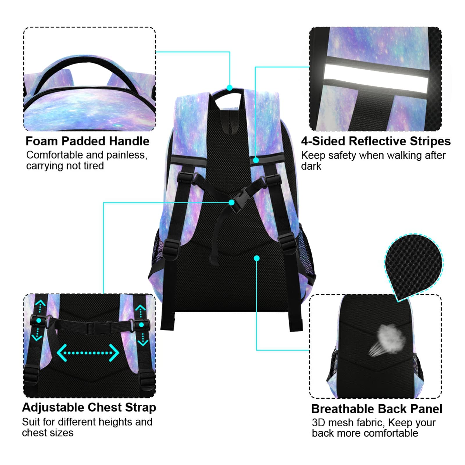 **Pink & Blue Galaxy Star Backpack - Waterproof Laptop Backpack for Women & Teens, Durable School Book Bag, College Shoulder Bag for Travel, Sports & Daily Use**    *(Use Cases: Perfect for school, college, travel, gym, hiking, and everyday adventures!)*