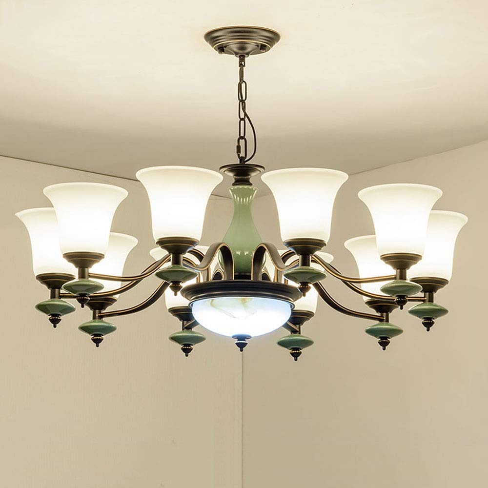 Vintage LED Chandelier - 3/6/8/10 Head European Iron Art Ceiling Light with White Glass Shade for Living Room, Dining Room & Restaurant Decor | Modern Retro Hanging Lamp for Home, Cafe and Wedding Venue Lighting