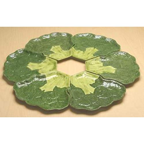 Ebros Gourmet 6-Piece Ceramic Broccoli Steak Serving Plates Set – Perfect for Fruits, Salads, Desserts, Appetizers, Lunch & Dinner Entrees | Ideal for Restaurants, Dinner Parties & Holiday Gatherings