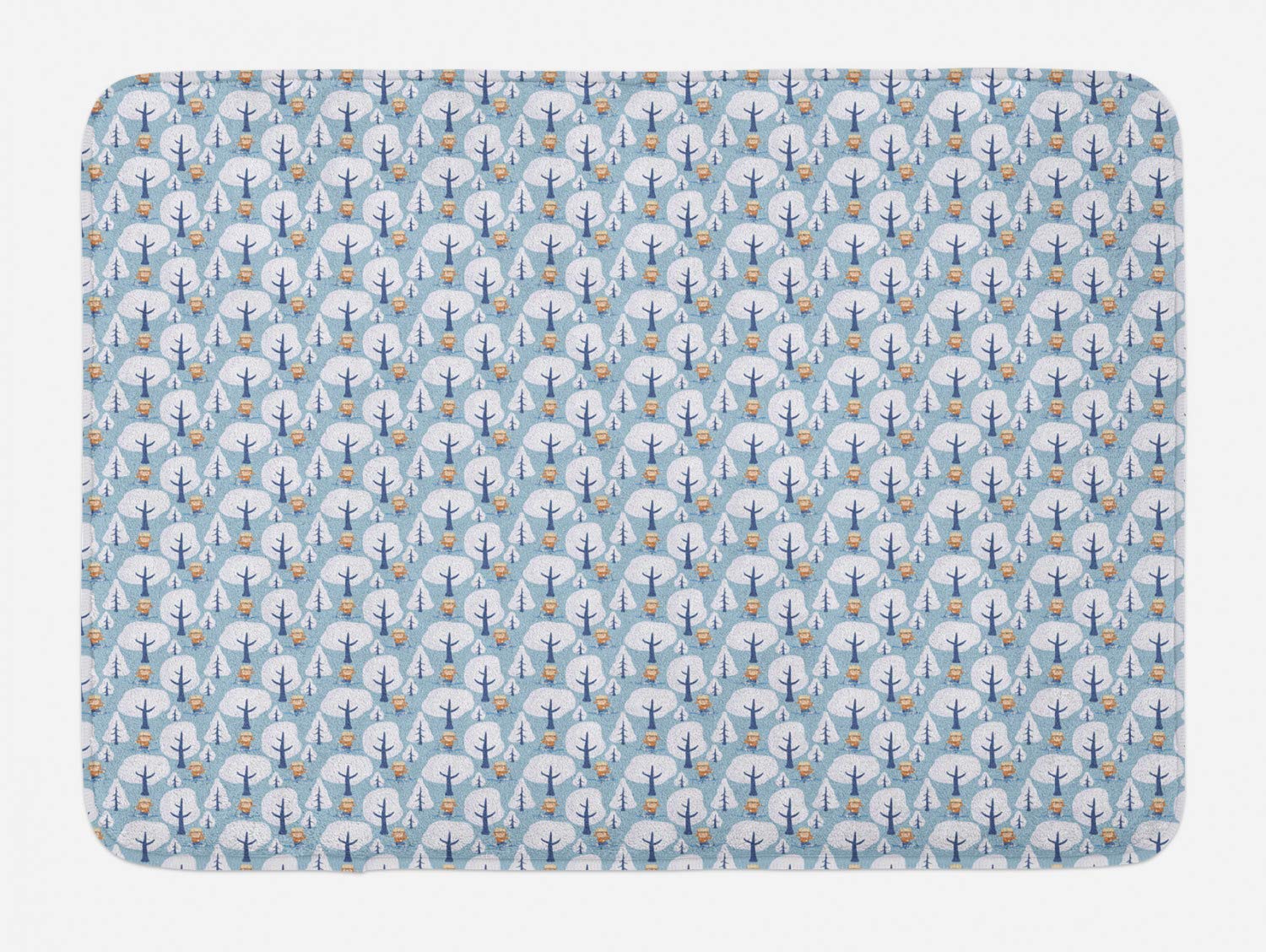 Ambesonne Non-Slip Ski Pattern Bath Mat - Cartoon Winter Woodland Trees Design, Plush Bathroom Rug 30.2