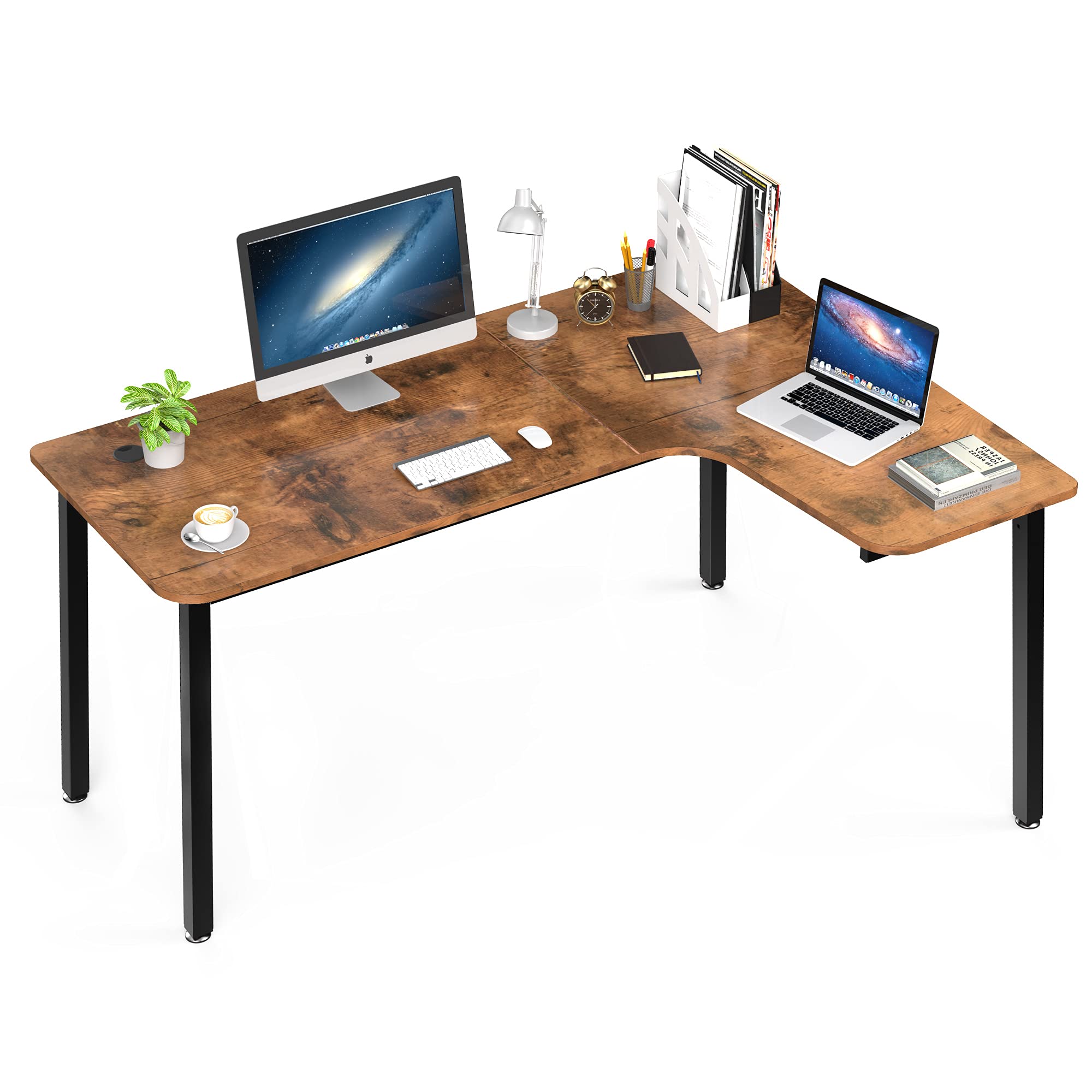 DESIGNA 60 Inch L-Shaped Gaming Desk with Large Mouse Pad - Ergonomic Computer Corner Workstation with Adjustable Leg Pads (Rustic Brown, Right Side) - Perfect for PC Gamers, Streamers & Home Office Setup
