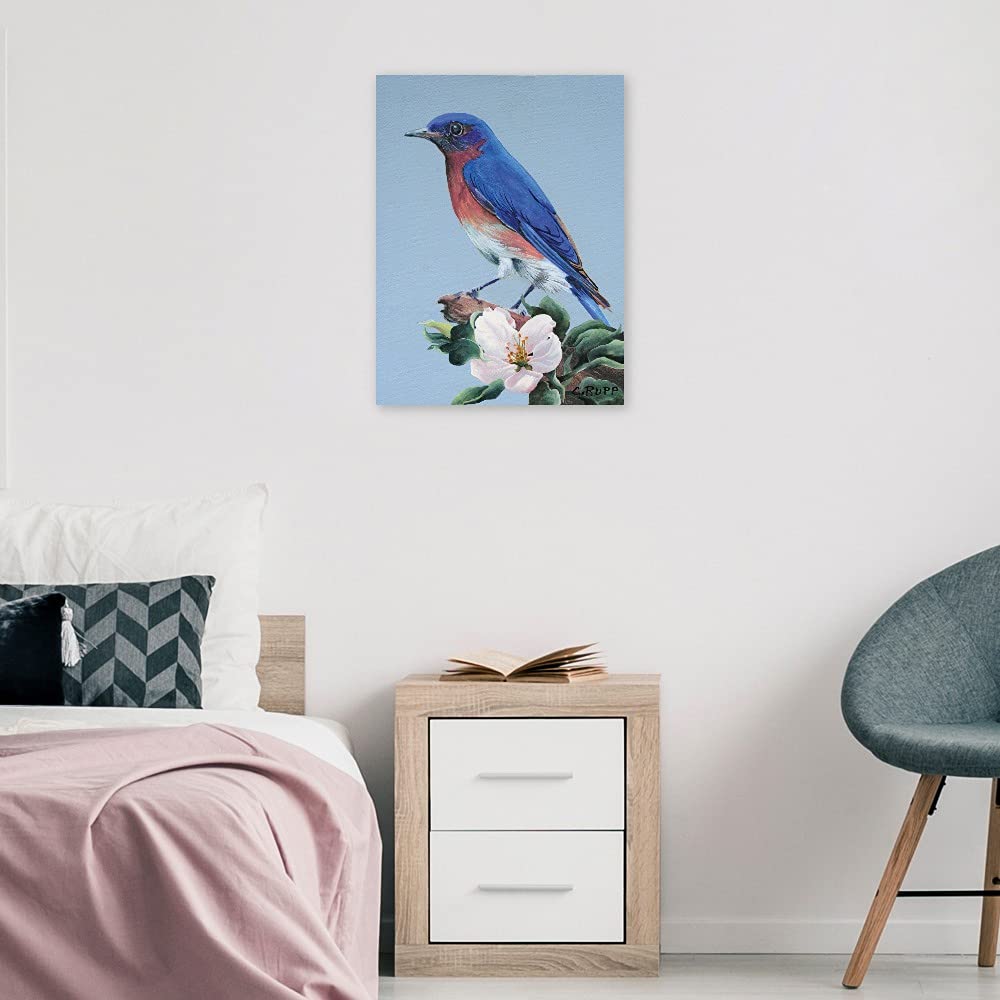 Eastern Bluebird Fine Art Canvas Wall Decor by Artist Carol J Rupp - Ready to Hang 21x28 Inch - Perfect for Living Room, Bedroom, Office & More - Nature Inspired Home Decor for Relaxing Spaces