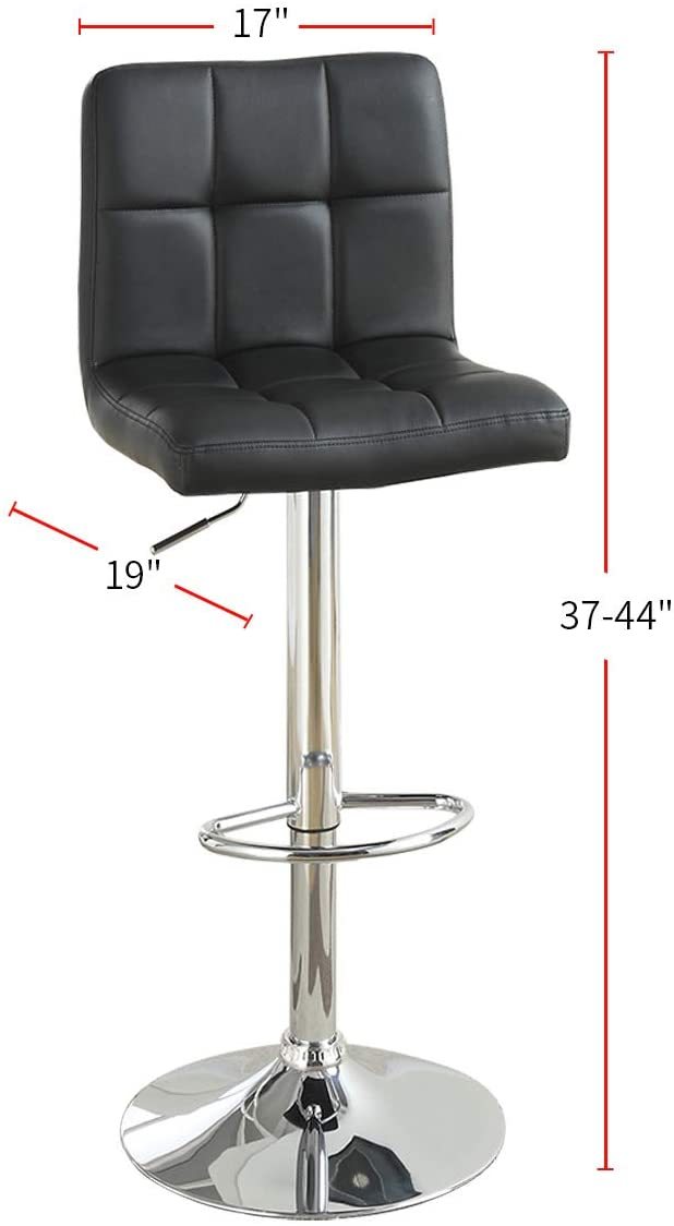 Black Faux Leather Bar Stools Set of 2 - Adjustable Height Counter Stools for Kitchen Island, Dining & Home Bar - Modern PU Leather Bar Height Chairs for Breakfast Nook & Entertainment Areas