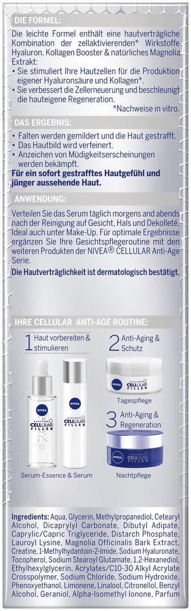 NIVEA Hyaluronic Acid Anti-Aging Face Serum (40ml) - Day & Night Wrinkle Treatment with Magnolia Extract, Firming & Cell Renewal Booster | Perfect for Dry Skin & Fine Lines Reduction