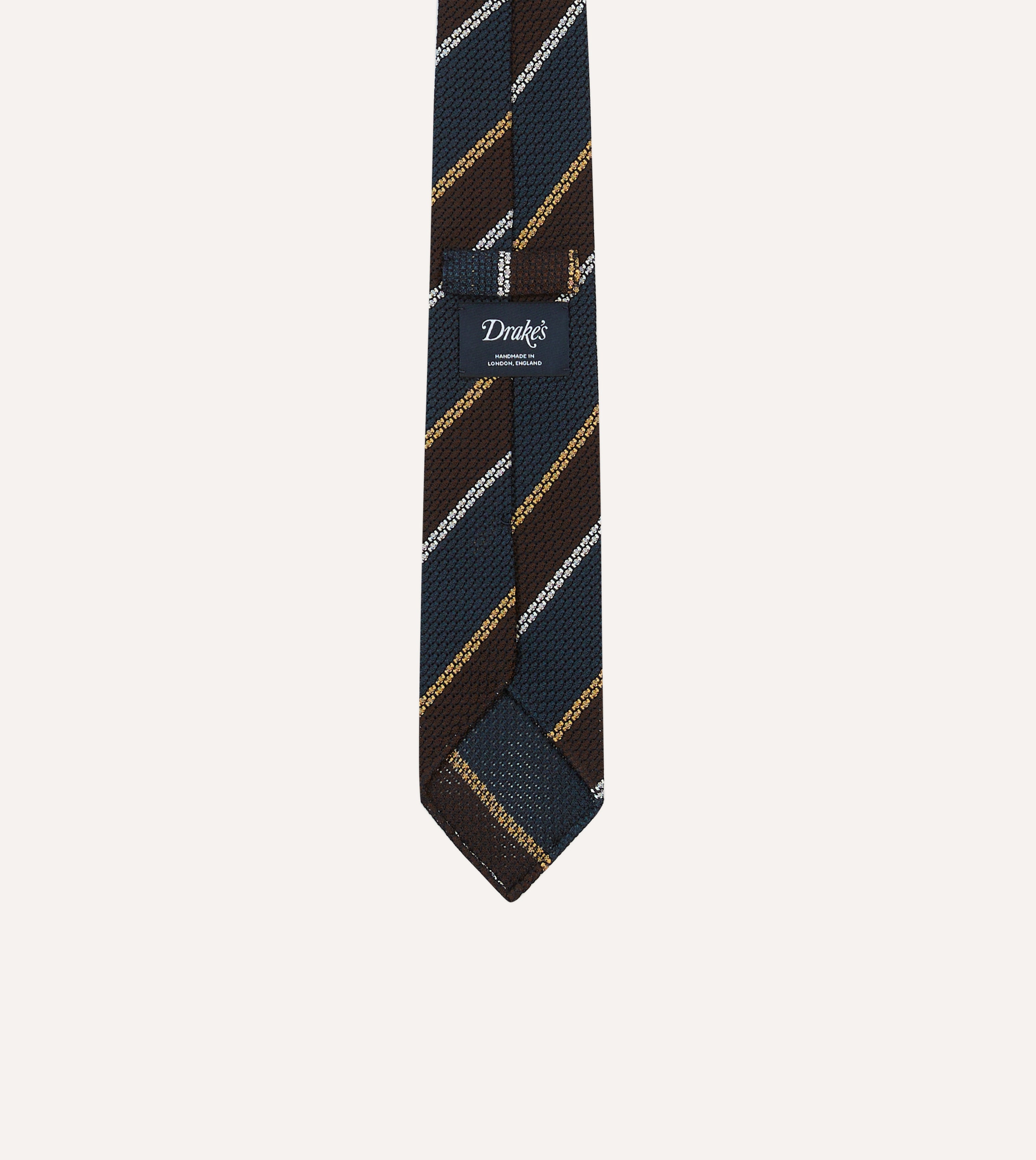 Premium Navy, White & Brown Striped Hand-Rolled Silk Grenadine Necktie for Men - Perfect for Weddings, Business Meetings & Formal Occasions