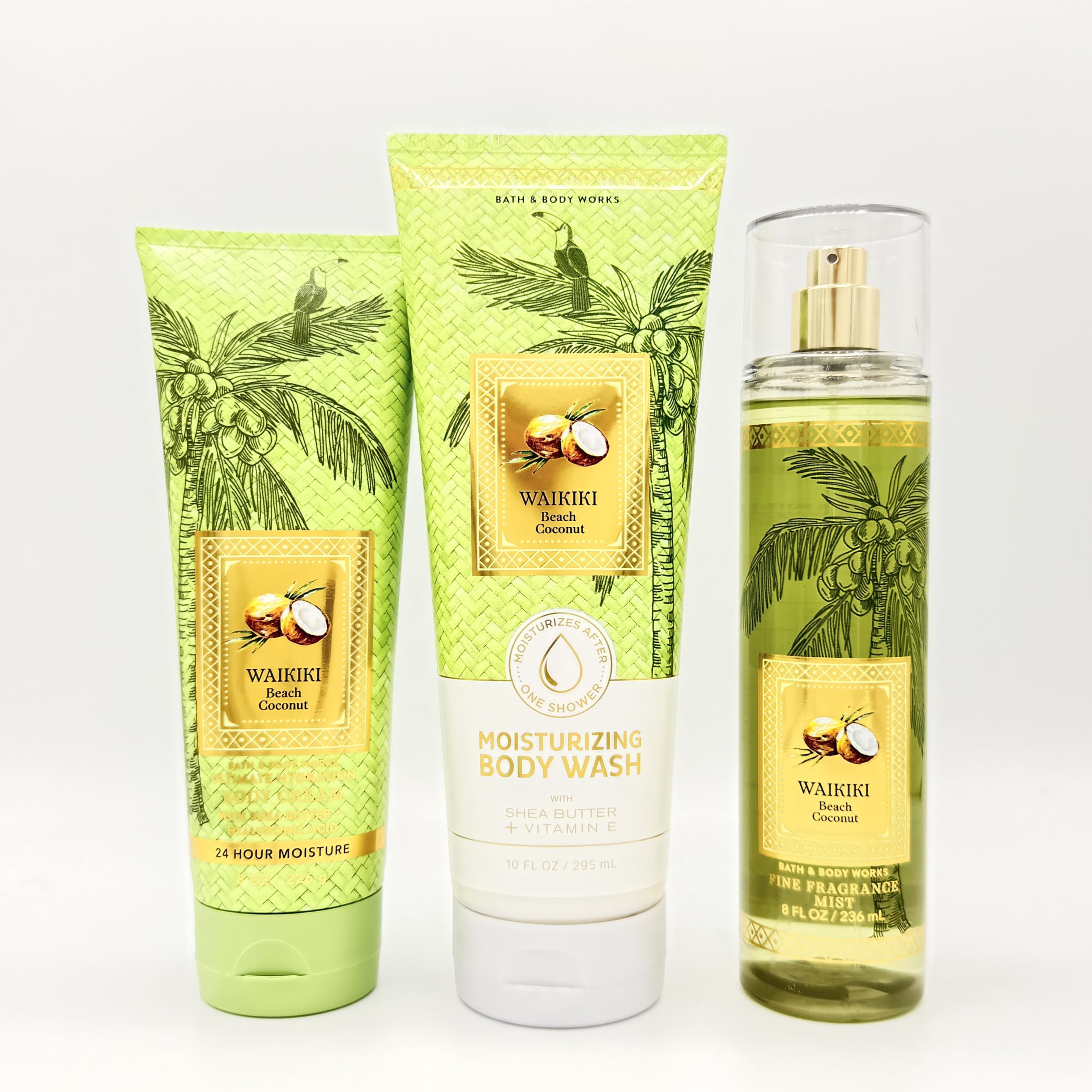 Wai-kiki Beach Coconut 3-Piece Bath Set | Hydrating Body Lotion, Moisturizing Shower Gel & Refreshing Body Mist for Dry Skin - Perfect for Spa Day, Gift Sets & Tropical Vacation Self Care