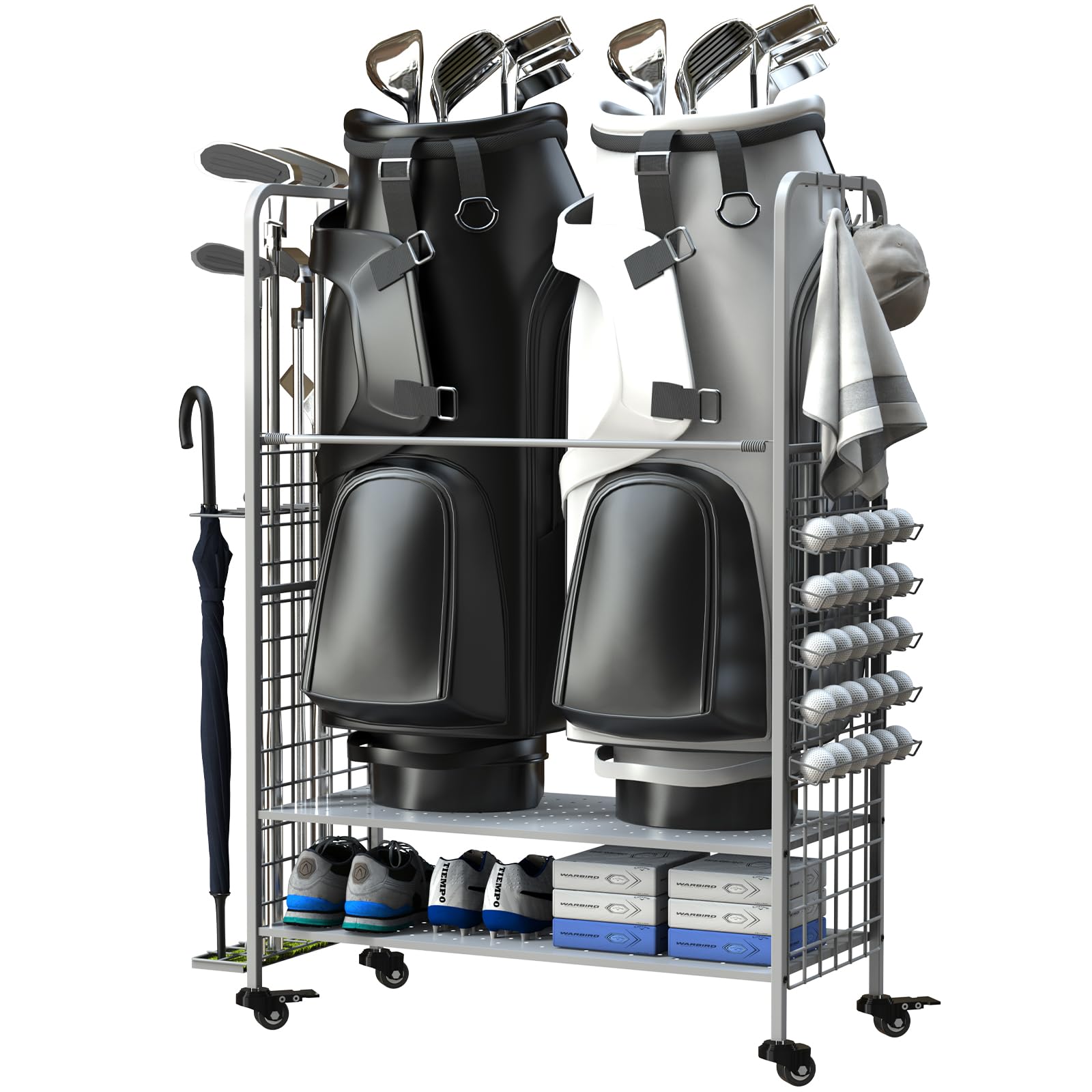 Premium Golf Bag Storage Organizer - Heavy Duty Golf Club Rack & Equipment Stand for Garage, Shed, Basement | Space-Saving Golf Gear Solution for Home & Club Organization