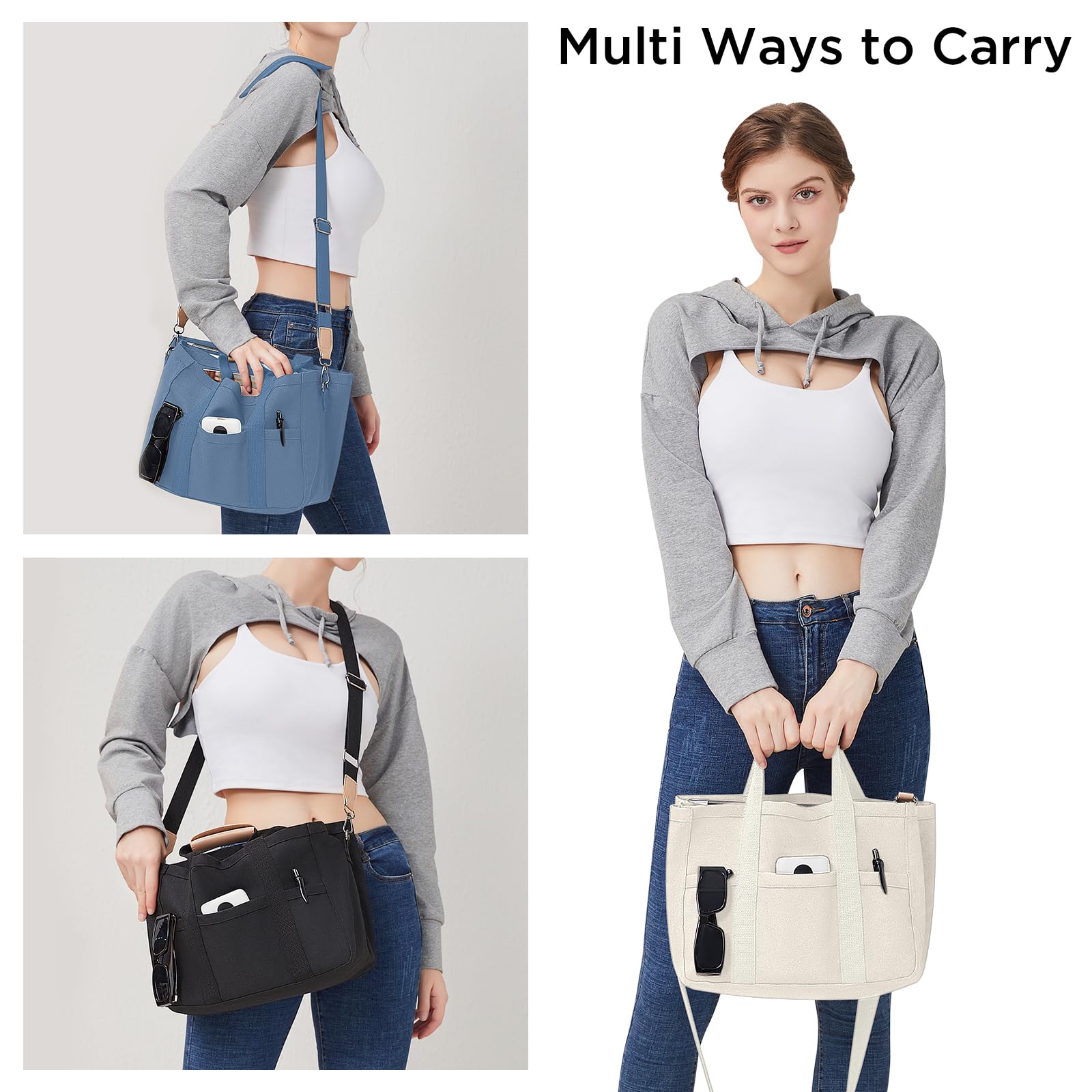 Stylish Canvas Tote Bag for Women with Multiple Pockets & Compartments - Durable Crossbody Shoulder Handbag for Work, Travel & Shopping | Perfect Everyday Carryall Organizer