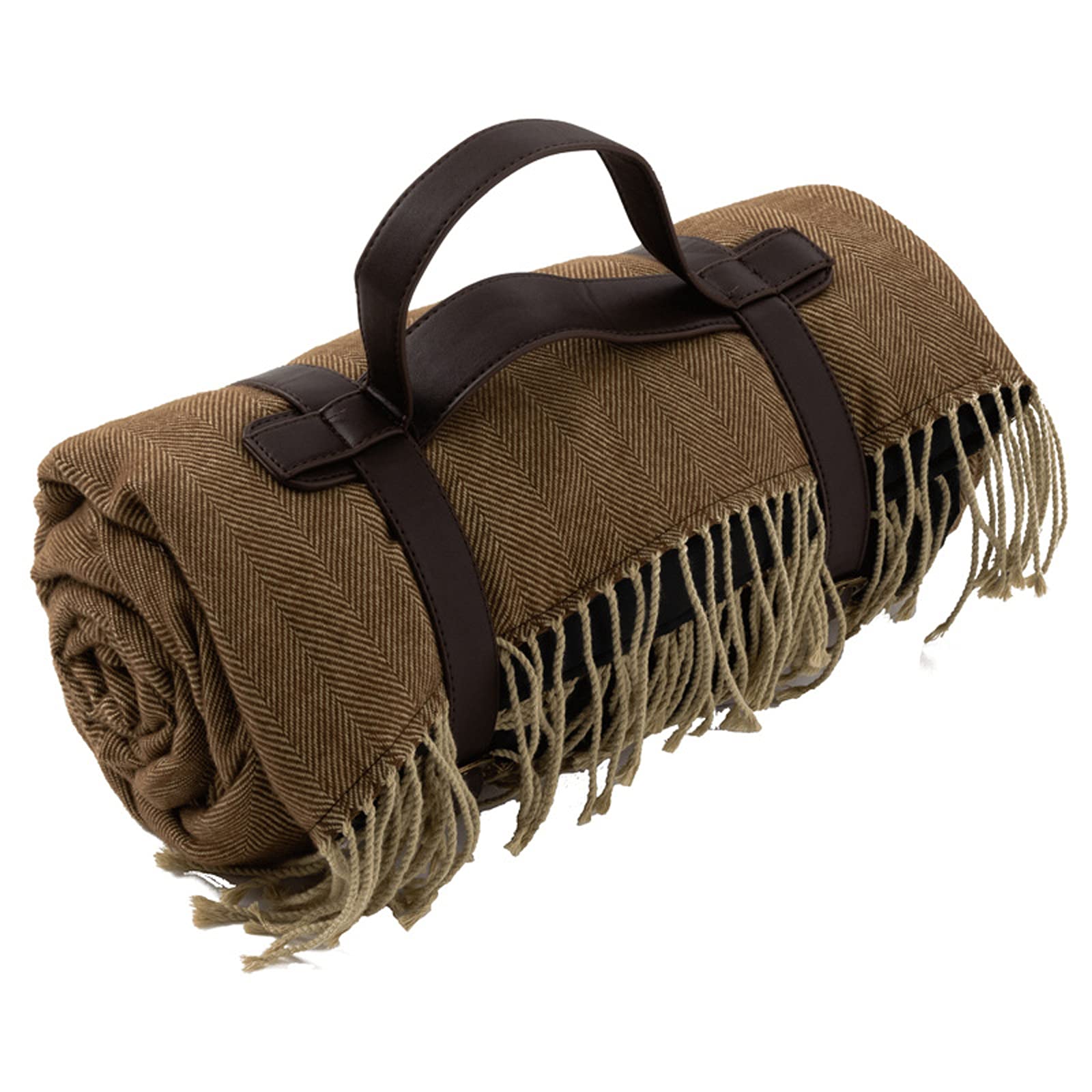 WANZPITS Waterproof Picnic Blanket - Large Portable Outdoor Camping Mat with Leather Strap & Tassel for Beach, Park, Hiking - Family Picnic Accessories (Brown) | Perfect for Picnics, Camping, Beach Days & Outdoor Adventures