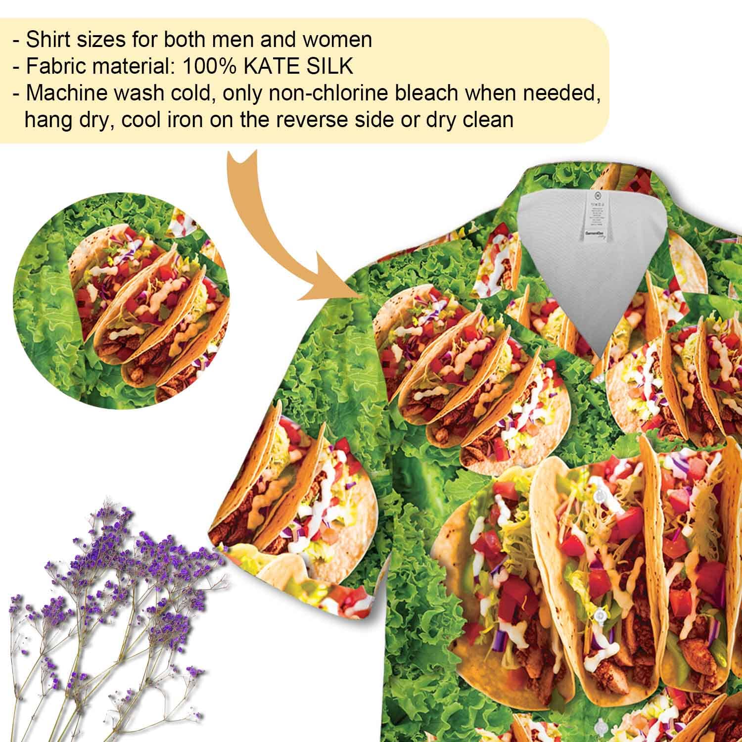 Men's Tacos Hawaiian Shirts - Mexican Traditional Food Print Short Sleeve Button Down Shirt for Summer Beach Party, Vacation & Casual Wear