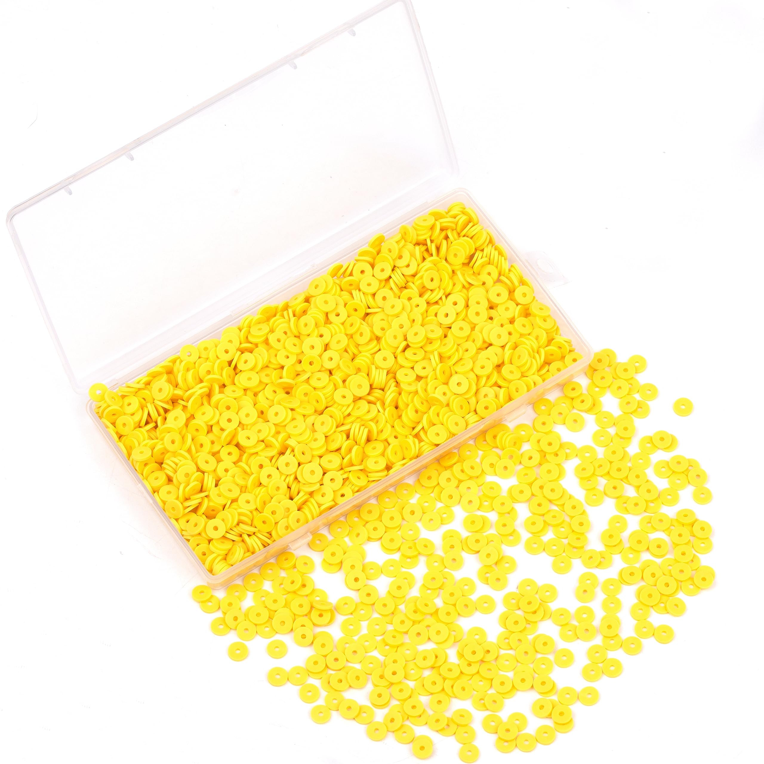 2000Pcs White Polymer Clay Beads - 6mm Round Flat Spacer Heishi Beads for DIY Jewelry Making, Bracelets, Necklaces & Earrings - Perfect for Adults Crafting & Vinyl Bead Accessories (Yellow) - Great for Handmade Gifts, Boho Style & Fashion Jewelry Designs