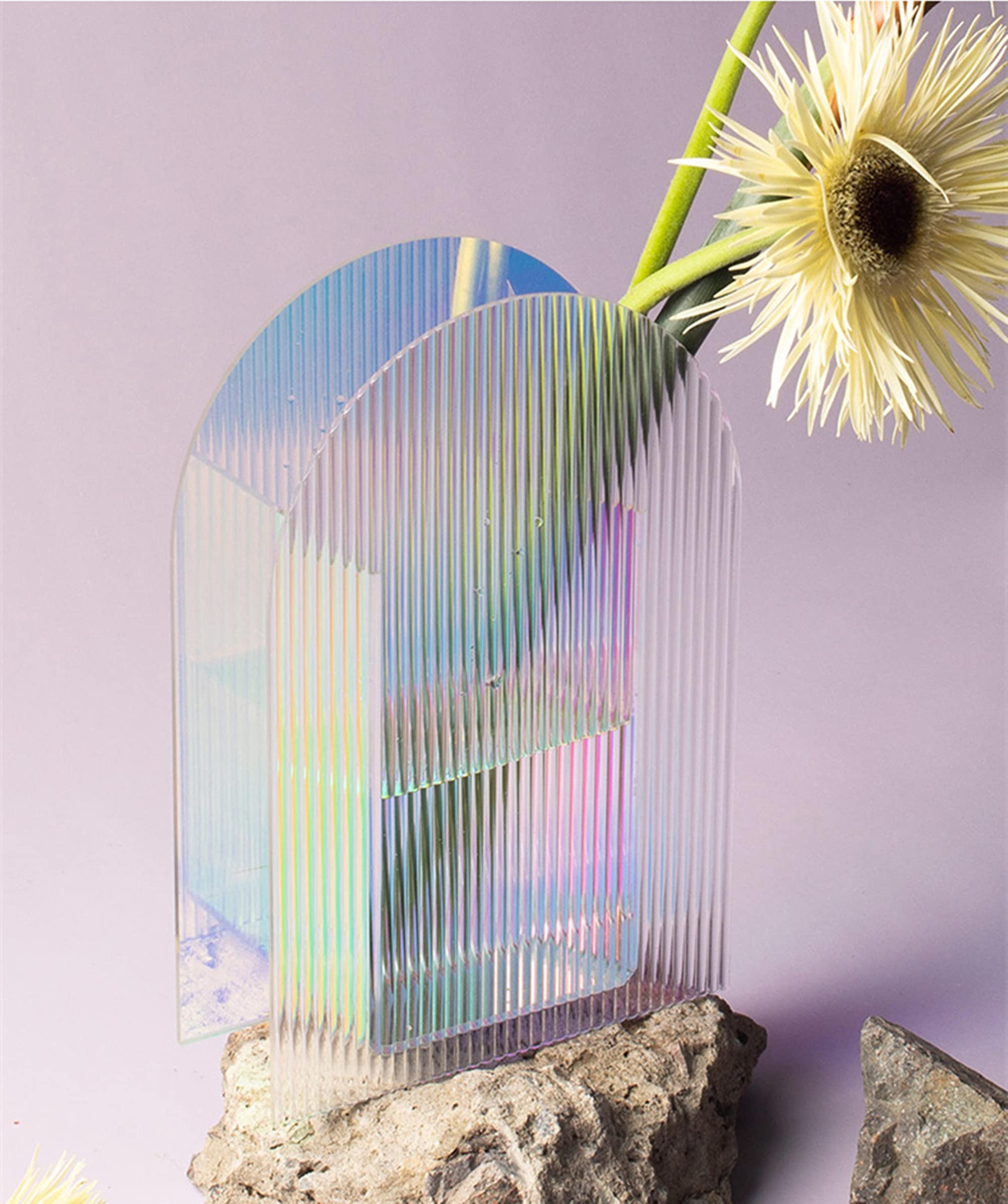 Iridescent Acrylic Ripple Vase - Rainbow Minimalist Artistic Home Decor Vase (Arched Shape) - Perfect for Modern Living Room, Wedding Centerpiece & Office Desk Decor