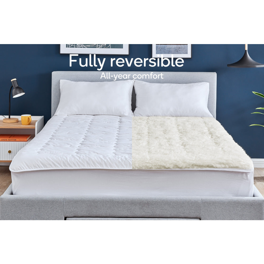 100% Merino Wool Reversible Underlay Single - Ultra Soft & Breathable Mattress Topper for All-Season Comfort - Perfect for Bed, Guest Room, or Dorm Use