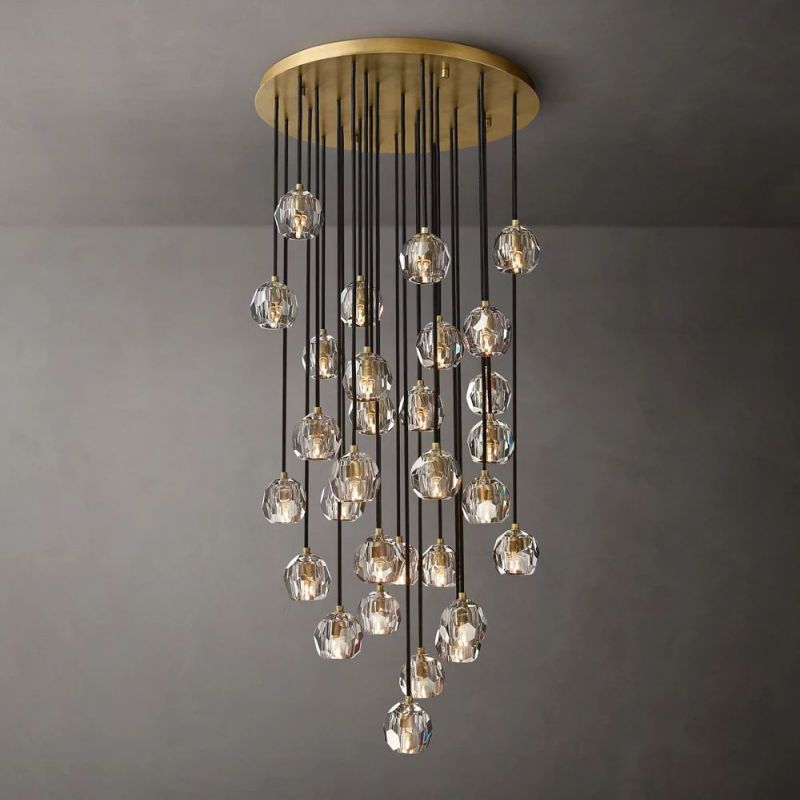 Crystal Ball Cluster Round Chandelier - 30 Inch Modern Ceiling Light Fixture for Dining Room, Bedroom, Living Room Decor