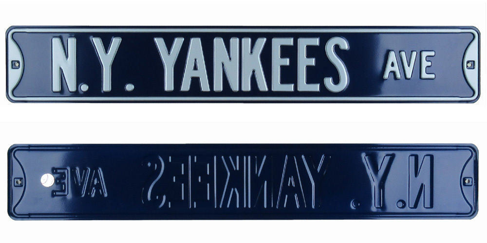 New York Yankees MLB Licensed Authentic Steel Street Sign 36x6 Inches - Blue & White Baseball Decor for Home, Bar, or Man Cave