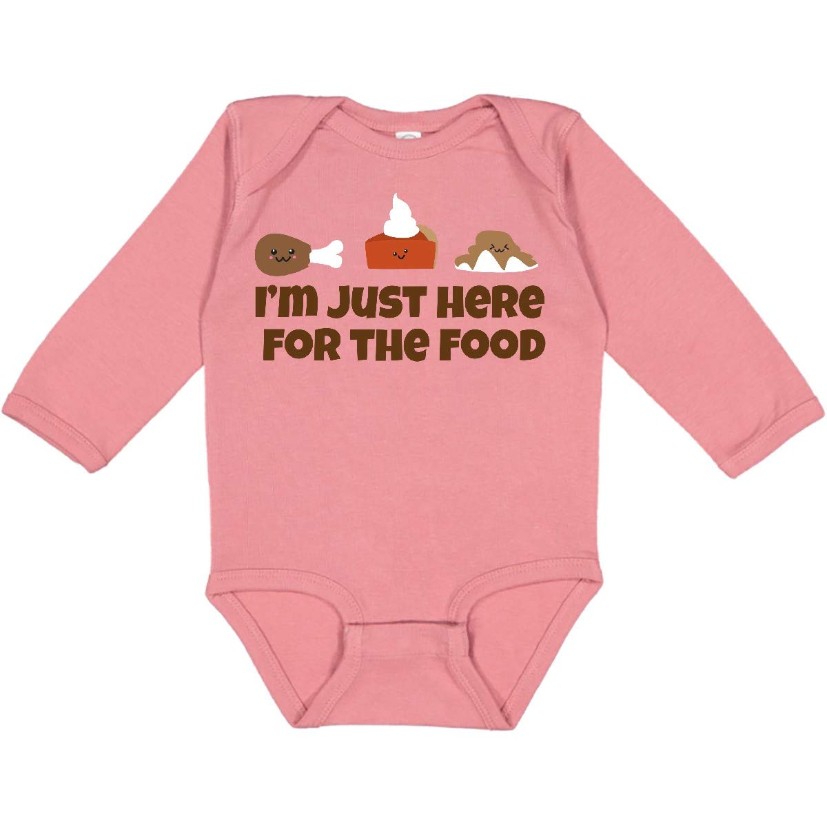 Inktastic Thanksgiving Here for the Food Long Sleeve Baby Bodysuit - Cute Holiday Outfit for Infants & Toddlers - Perfect for Family Gatherings & Photo Shoots