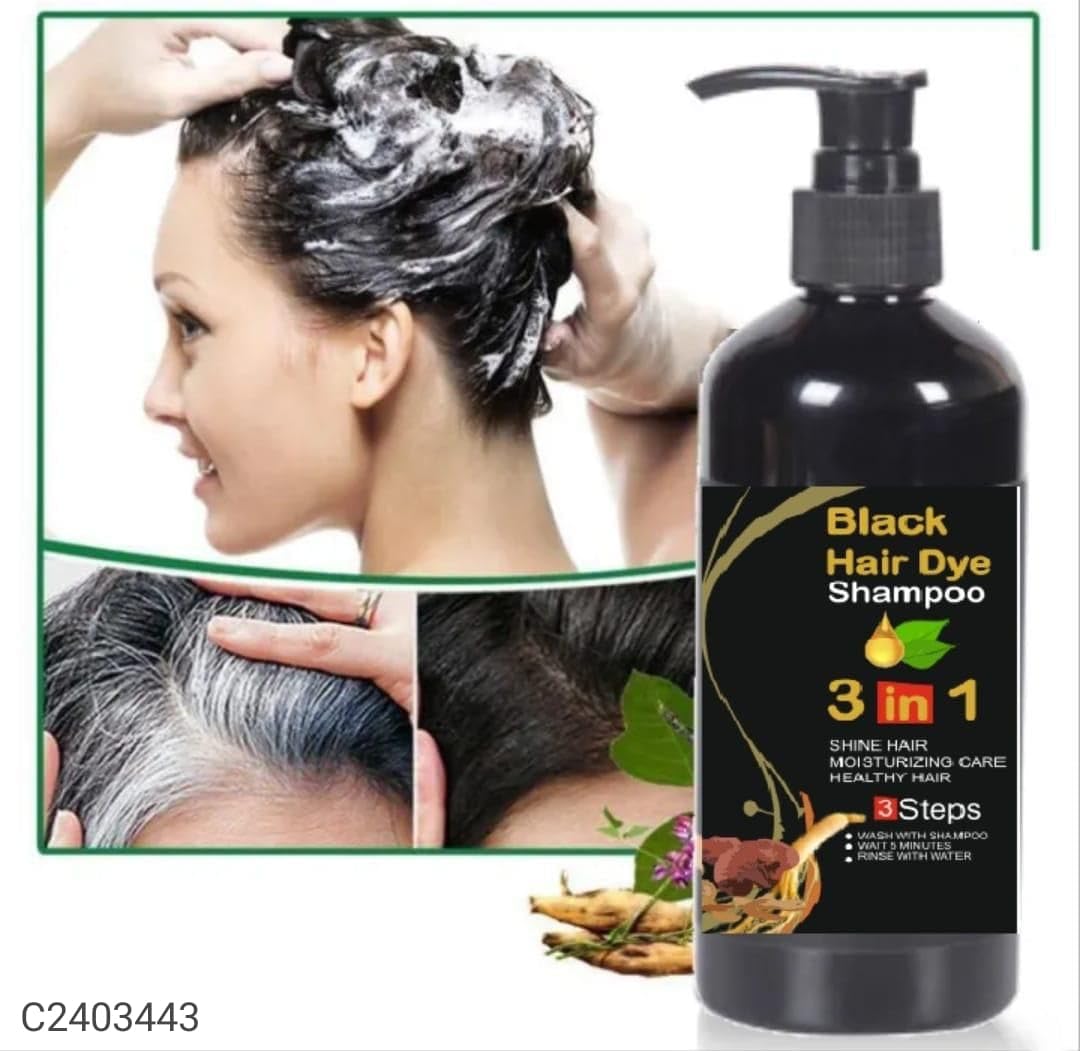 BLOSDREAM Herbal 3-in-1 Instant Black Hair Dye Shampoo for Women & Men - 100% Gray Coverage, Natural Hair Color Treatment, 300ml (Black) - Perfect for Home Use, Quick Touch-Ups & Travel-Friendly Hair Coloring