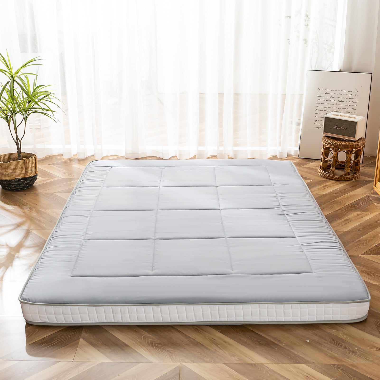 MAXYOYO Japanese Floor Mattress - Extra Thick Padded Tatami Mat for Sleeping & Lounging, Grey Style | Perfect for Guest Beds, Meditation, Yoga & Small Space Living