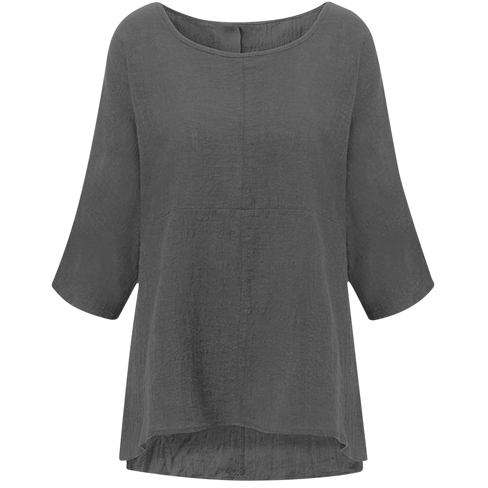 Women's 3/4 Sleeve Casual Tops - Breathable Cotton Linen Shirt, Round Neck Loose Fit Summer Blouse for Women | Perfect for Beach Outings, Vacation Wear & Everyday Casual Style
