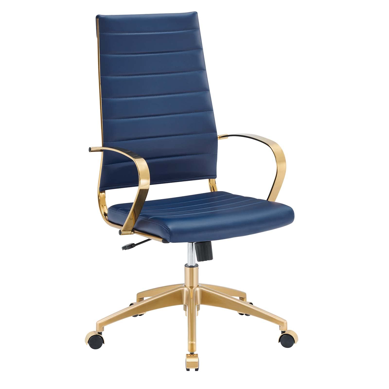 Modway Jive Ergonomic High Back Office Chair - Stainless Steel Frame with Gold & Navy Upholstery - Perfect for Home Office, Executive Workspace & Conference Room