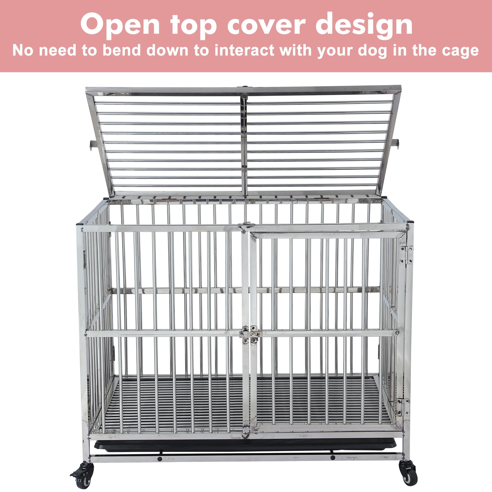 **GARVEE 38-Inch Heavy Duty Indestructible Dog Crate - Escape-Proof Steel Kennel for Small, Medium & Large Dogs - Double Door, Wheels, Lock & Removable Tray - Ideal for Indoor Use, Travel & High Anxiety Pets (Silver)**
