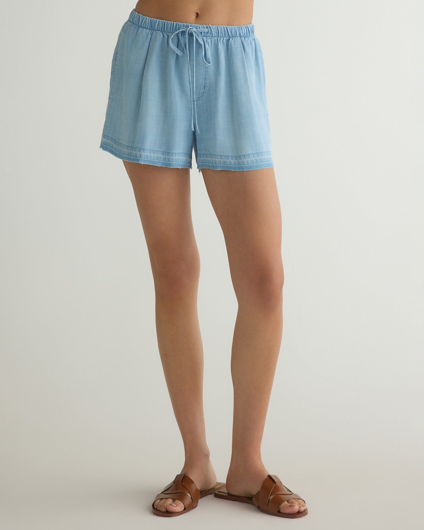 Stylish Ruffle Waist Shorts with Adjustable Hem - Light Riviera Wash Denim Shorts for Women | Perfect for Summer Outfits, Beach Vacations & Casual Wear