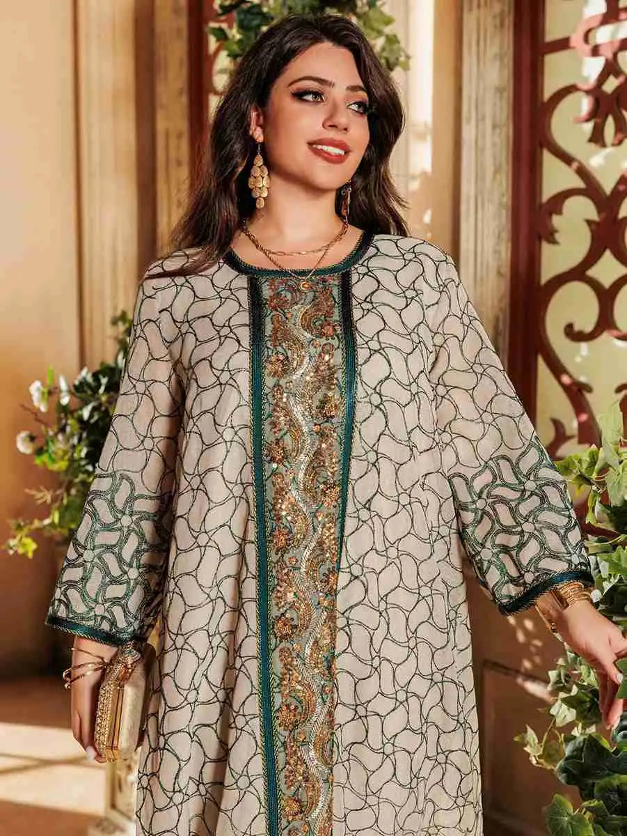 Elegant Eid Dress with Sequins & Embroidery - Jalabiya Caftan Kaftan Dress for Women | Perfect for Eid Celebrations, Weddings & Special Occasions