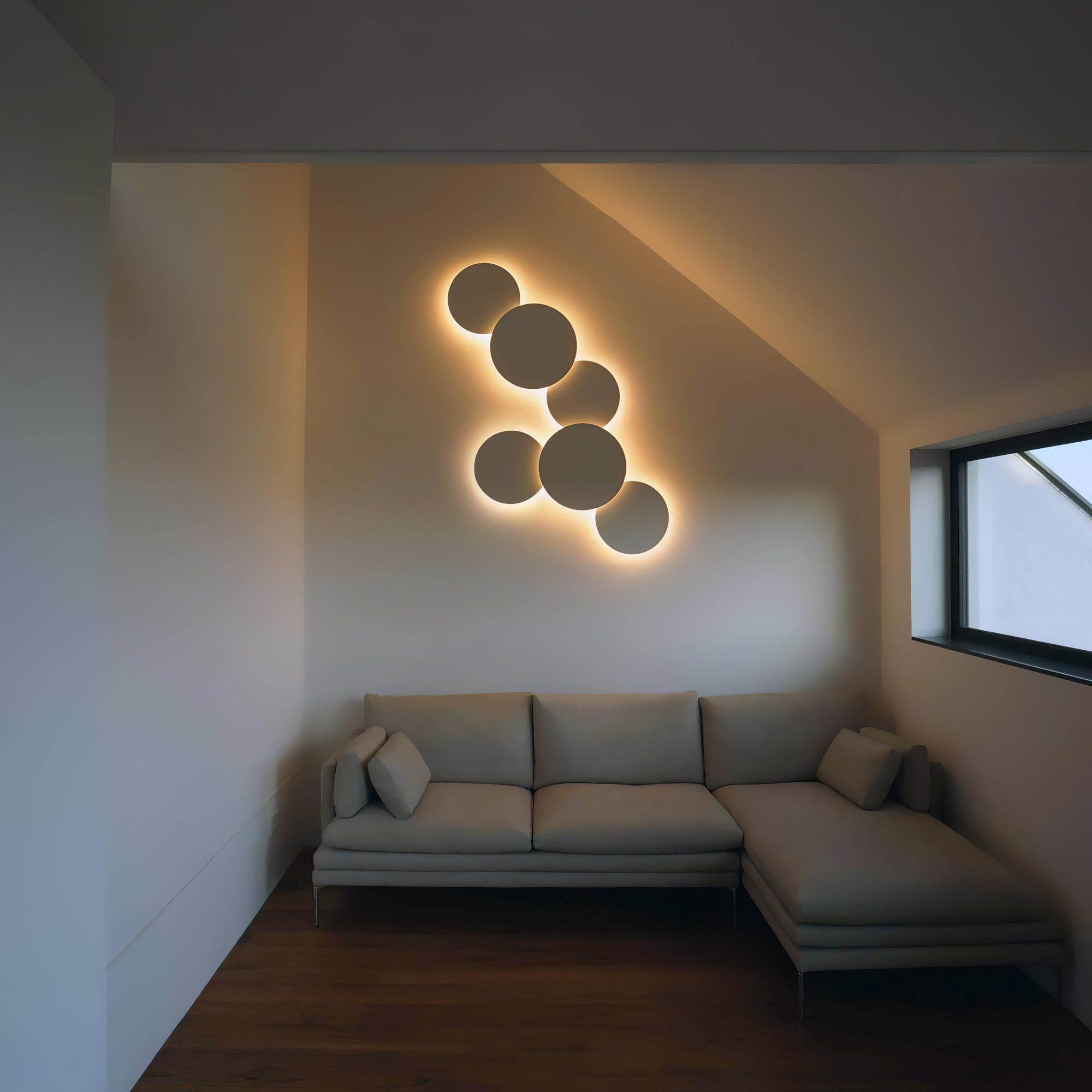 Modern Overlapping Circle Wall Lamp - Sleek Geometric LED Sconce for Bedroom, Living Room & Hallway Lighting - Dimmable Ambient Decor Light Fixture
